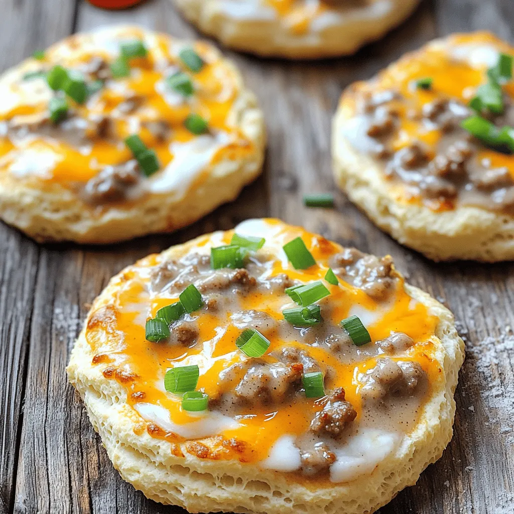 This dish is a tasty twist on classic breakfast items. It combines biscuits, sausage, and gravy with pizza. Each bite is a warm hug on a plate. You can enjoy it for breakfast or brunch.