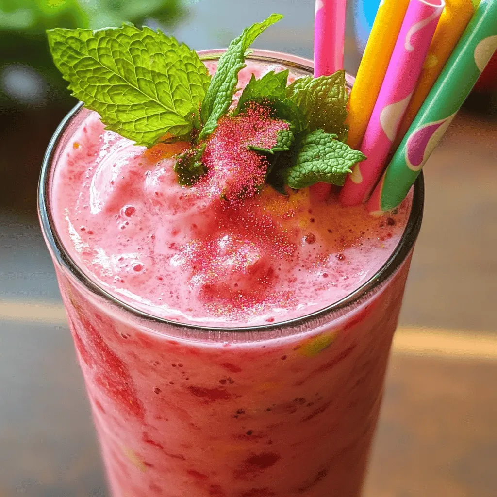 To make the pink flamingo colada recipe, gather fresh and vibrant ingredients. You’ll need 1 cup of frozen strawberries. These bring a bright color and sweet taste. Next, grab 1 ripe banana for creaminess. This fruit adds a rich texture and flavor.