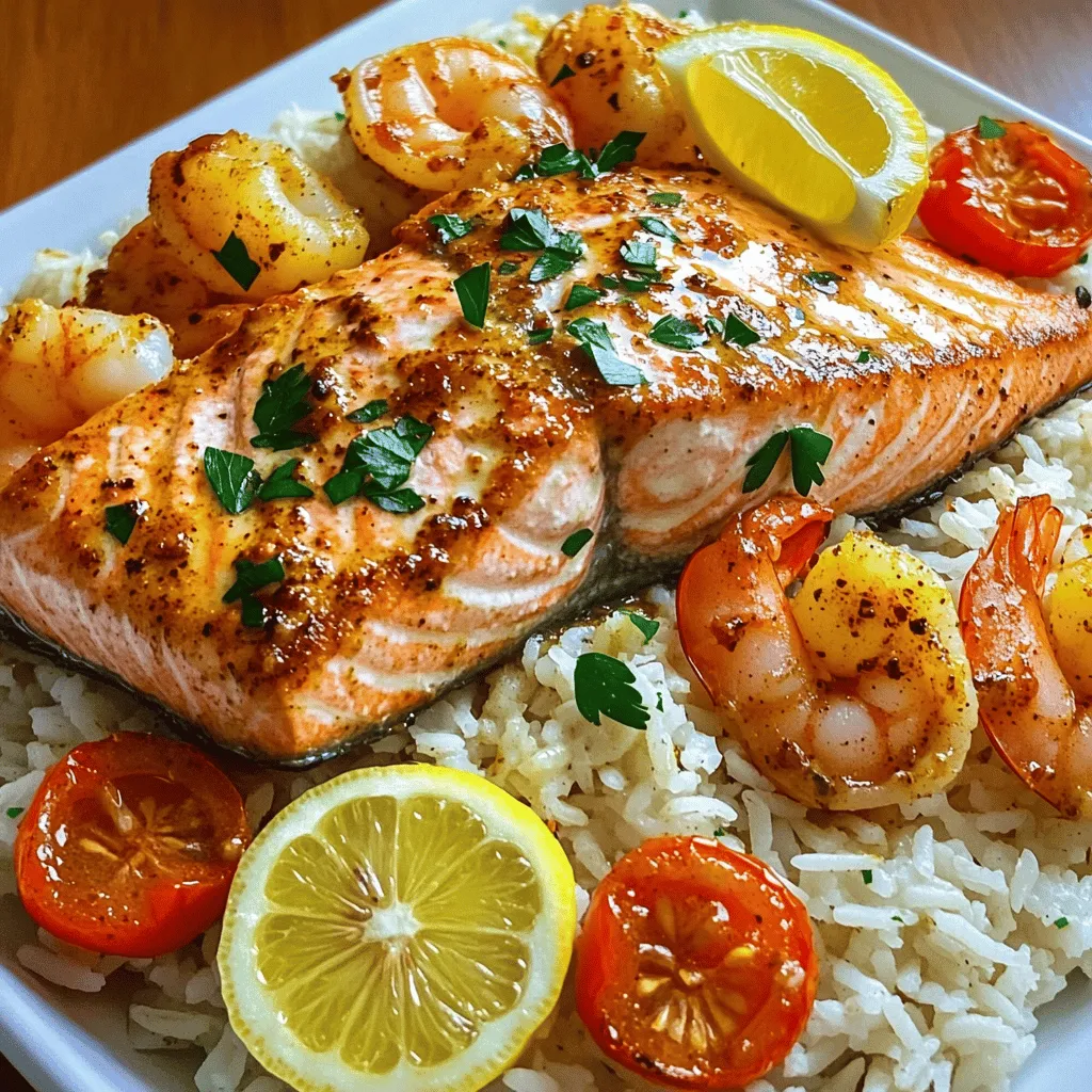 To make a Cajun salmon and shrimp dish, gather these key ingredients. You need two salmon fillets, each weighing six ounces. Next, get one pound of large shrimp, peeled and deveined. The heart of this dish is the spicy Cajun seasoning, which you can make or buy. You will also need four tablespoons of unsalted butter and four cloves of minced garlic. A tablespoon of fresh lemon juice adds a nice zing. Don’t forget salt and pepper, to taste. For garnish, fresh parsley works wonders. Cherry tomatoes, halved, add color and flavor. Finally, you will want cooked rice or quinoa for serving.