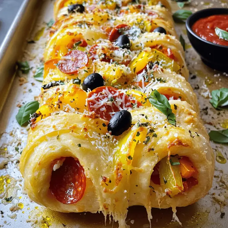 - Focaccia or pizza dough - Shredded mozzarella cheese - Diced pepperoni - Sautéed bell peppers and onions