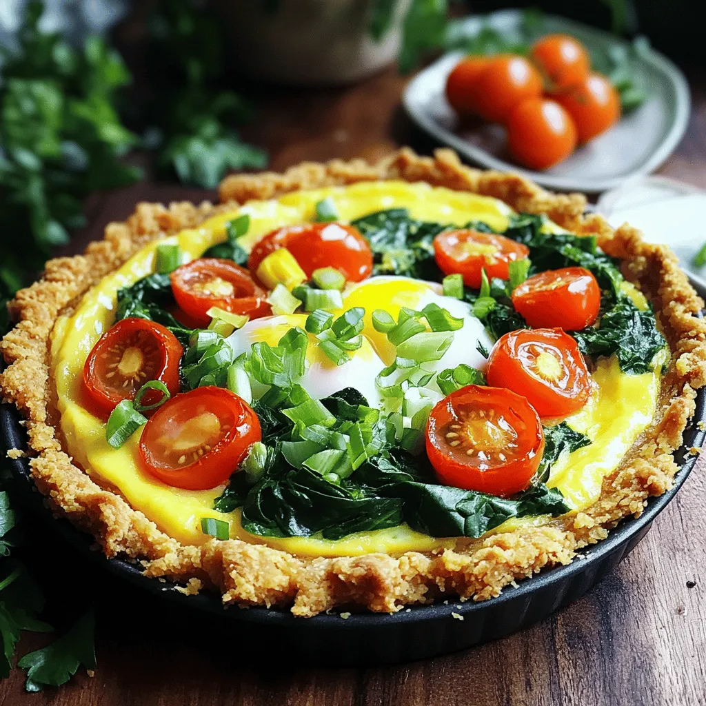To make this tasty quiche, gather these key ingredients: - 2 cups frozen hash browns, thawed - 1 cup shredded cheddar cheese - 4 large eggs - ¾ cup milk - 1 cup fresh spinach, chopped - ½ cup cherry tomatoes, halved - ¼ cup green onions, chopped - ½ teaspoon garlic powder - Salt and pepper to taste - 2 tablespoons olive oil