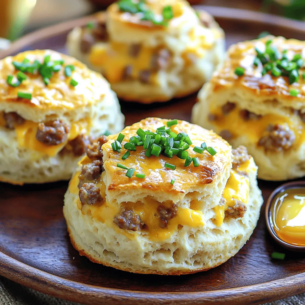 - 2 cups all-purpose flour - 1 tablespoon baking powder - 1/2 teaspoon baking soda - 1/2 teaspoon salt - 1/4 cup unsalted butter, cold and diced - 1 cup grated sharp cheddar cheese - 1 cup cooked sausage, crumbled (Italian or breakfast sausage works well) - 3/4 cup buttermilk (or regular milk with a splash of vinegar) - 1 teaspoon garlic powder (optional) - 1 tablespoon fresh chives, chopped (optional)