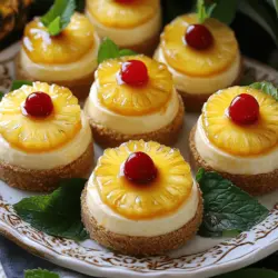- 1 cup crushed graham crackers - 4 tablespoons unsalted butter, melted - 16 oz cream cheese, softened - 1 cup granulated sugar - 1 teaspoon vanilla extract - 2 large eggs - 1 can (20 oz) pineapple slices in juice, drained - Maraschino cherries for garnish (optional) - 1/2 cup brown sugar