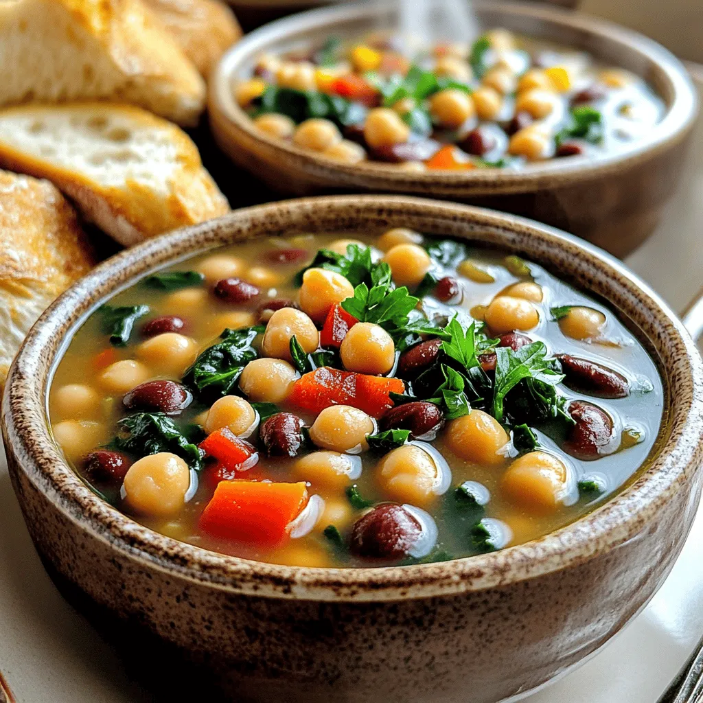 Savory Mediterranean bean soup delights with simple yet flavorful ingredients. The main players in this dish are canned beans, fresh veggies, and herbs. Canned beans in soup make life easier. They save time and add protein. I love using mixed beans like kidney, chickpeas, and black beans for variety.