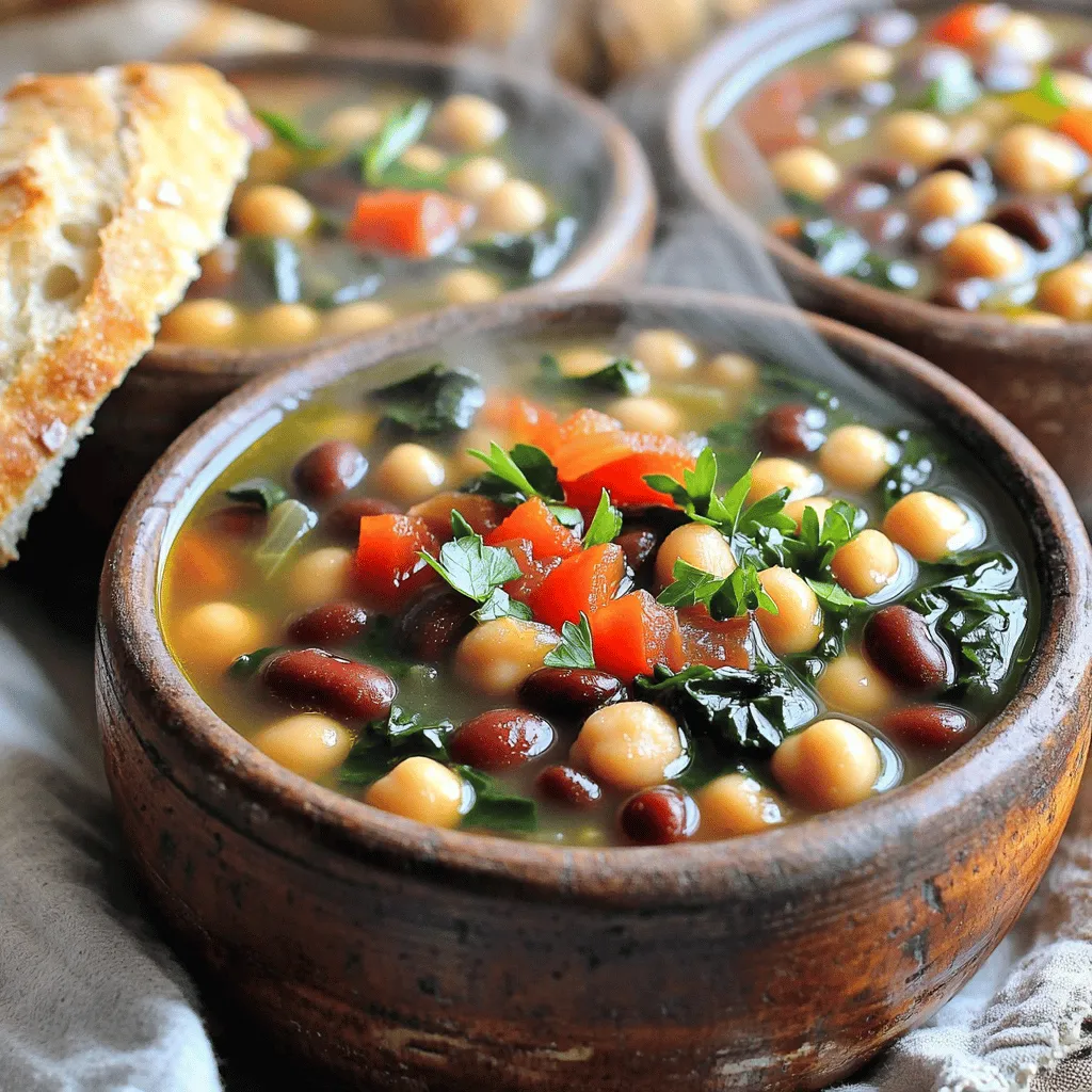 Savory Mediterranean bean soup delights with simple yet flavorful ingredients. The main players in this dish are canned beans, fresh veggies, and herbs. Canned beans in soup make life easier. They save time and add protein. I love using mixed beans like kidney, chickpeas, and black beans for variety.