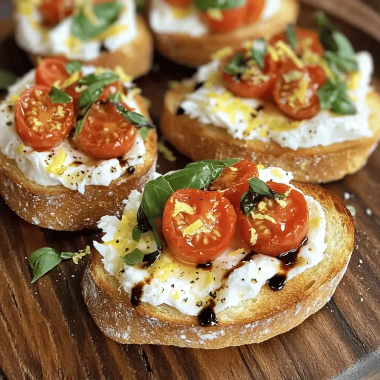 To make burrata bruschetta, you need some key ingredients. Here’s the list: - 1 large ball of burrata cheese - 1 French baguette, sliced into 1/2-inch thick pieces - 1 cup cherry tomatoes, halved - 1/4 cup fresh basil leaves, chopped - 2 tablespoons extra-virgin olive oil - 1 tablespoon balsamic glaze - Salt and pepper to taste - Zest of 1 lemon - 1 garlic clove, halved