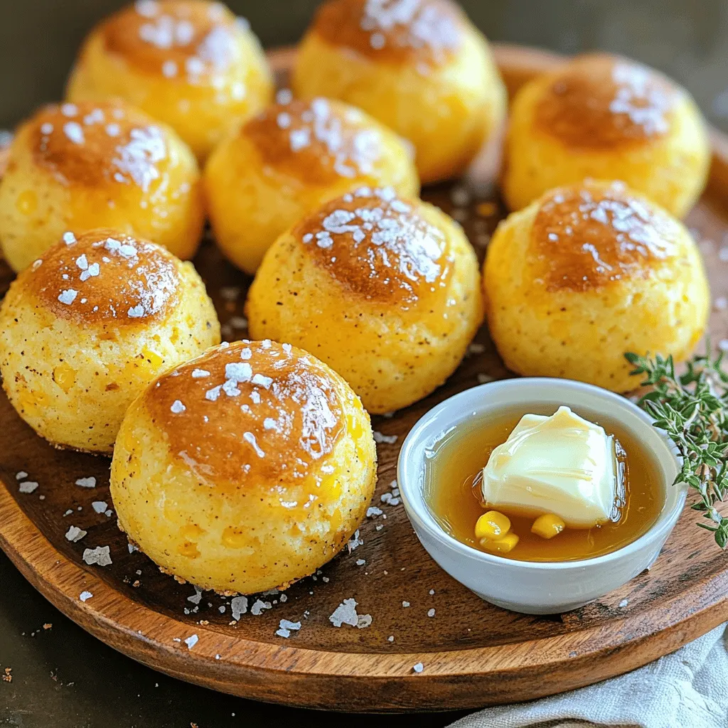 - 1 cup cornmeal - 1 cup all-purpose flour - 2 tablespoons baking powder - ½ teaspoon salt - ¼ cup granulated sugar - 1 cup buttermilk - 2 large eggs - ½ cup unsalted butter, melted - ½ cup sweet corn kernels - 3 tablespoons honey - Additional melted butter for brushing - Sea salt for topping You can use gluten-free flour and cornmeal for a gluten-free version. If you need dairy-free options, try almond milk or coconut milk in place of buttermilk. For butter, use softened coconut oil. If you want a healthier sweetener, use honey or maple syrup instead of granulated sugar. Fresh corn gives a sweet pop in every bite. Using organic products can greatly boost the flavor. They often taste better and are better for the environment. The quality of your ingredients can make a huge difference in your cornbread poppers. Always choose the best you can find for the best results. For the full recipe, check out the details shared earlier. 1. Start by preheating your oven to 375°F (190°C). This ensures a nice rise for your poppers. 2. Next, grease a mini muffin tin or line it with mini muffin liners. This helps with easy removal later. 3. In a large bowl, mix together the dry ingredients: cornmeal, all-purpose flour, baking powder, salt, and granulated sugar. Whisk until everything is well mixed. 4. In another bowl, whisk the wet ingredients: buttermilk, eggs, and melted butter. Make sure they are fully combined. 1. Now, pour the wet mixture into the dry mixture. Stir gently until just combined. 2. Be careful not to overmix the batter. A few lumps are okay. Overmixing can make the poppers tough, and we want them light and fluffy. 3. Fold in the sweet corn kernels and 2 tablespoons of honey. This adds a sweet burst of flavor to each bite. 1. Spoon the batter into the prepared mini muffin tins, filling each cup about ¾ full. 2. Bake in the preheated oven for about 12-15 minutes. You want the tops to turn golden brown. 3. To check for doneness, insert a toothpick into the center. If it comes out clean, your poppers are done. 4. While they bake, mix the remaining honey and softened butter in a small bowl. This will be your honey butter. 5. After baking, brush the tops with melted butter and sprinkle a pinch of sea salt on top. This gives them a savory touch. 6. Let them cool for a few minutes before serving. This helps the flavors meld together. For the full recipe, check the main section! Adjusting sweetness is key when making Southern-Style Honey Butter Cornbread Poppers. You can add more honey to make them sweeter. If you prefer a milder sweetness, use less honey. Try using flavored honey, too, for a unique twist. To add variety, think about herbs or spices. A pinch of cayenne adds heat. Fresh thyme or rosemary gives a nice earthy taste. You could even add cheese for a richer flavor. The options are endless, and they keep your poppers interesting. To achieve a golden brown top, watch your baking time. Bake your poppers for about 12-15 minutes. Check them around the 12-minute mark. You want a toothpick to come out clean. Using an oven thermometer is important. Your oven may run hot or cool. A thermometer helps you know the exact temperature. This small step can change your baking game. Serving your poppers warm makes a big difference. They taste best right out of the oven. You can brush them with melted butter for extra flavor. For presentation, arrange them on a beautiful platter. Add a small bowl of honey butter on the side. Garnish with fresh thyme or chives for a pop of color. This makes your dish look fancy for gatherings and parties. For the full recipe, check out the complete guide for Southern-Style Honey Butter Cornbread Poppers. {{image_2}} You can easily modify the Southern-Style Honey Butter Cornbread Poppers to fit your taste. If you want a kick, try adding cheese or jalapeños. The cheese melts beautifully, and the jalapeños give a great spicy note. For something sweet, mix in chocolate chips or diced fruit. These options create a fun twist and bring new flavors to your poppers. Imagine biting into a warm popper with melted chocolate or juicy fruit. It’s a treat that transforms any meal or snack time. These cornbread poppers pair well with many dishes. You can serve them alongside grilled chicken or barbecued ribs for a delicious meal. They also go great with fresh salads. The poppers add a comforting touch to any plate. If you’re hosting a party, use them as appetizers. Set them out on a platter with honey butter for dipping. Your guests will love them! You can serve them warm or at room temperature, making them super easy for gatherings. If you have dietary needs, you can still enjoy these poppers. For a vegan option, substitute buttermilk with plant-based milk and use flax eggs instead of regular eggs. This keeps the texture and flavor while meeting vegan guidelines. For a low-carb or keto version, use almond flour instead of all-purpose flour. This change will lower the carbs while keeping the popper's deliciousness. You can still enjoy a tasty treat without the extra carbs! Feel free to explore the [Full Recipe] and get creative with your variations. To keep your Southern-Style Honey Butter Cornbread Poppers fresh, use airtight containers. Glass or plastic containers work well. Store them at room temperature for up to two days. If you need to keep them longer, refrigerate for up to a week. You can reheat in the microwave or oven. For the microwave, heat on medium for about 15-20 seconds. If you prefer the oven, preheat it to 350°F. Place the poppers on a baking sheet and warm for about 5-7 minutes. This method keeps them soft and warm. To freeze your poppers, let them cool completely. Place them in a single layer on a baking sheet and freeze until solid. Then transfer to a freezer-safe bag. They can last up to three months. When ready to eat, thaw overnight in the fridge. Reheat as mentioned above for the best taste. Enjoy them just like fresh! How can I make these poppers gluten-free? To make Southern-Style Honey Butter Cornbread Poppers gluten-free, use a gluten-free flour blend. Look for one that works well in baking. You can also swap cornmeal with certified gluten-free cornmeal. This will keep the poppers fluffy and tasty. Can I use frozen sweet corn? Yes, you can use frozen sweet corn. Just make sure to thaw and drain it before adding to the batter. Frozen corn is sweet and works great in this recipe. How long do Southern-Style Honey Butter Cornbread Poppers last? These poppers last about 3 to 4 days when stored in an airtight container at room temperature. If you want them to last longer, keep them in the fridge for up to a week. Can I make this recipe ahead of time? Yes, you can prepare the batter ahead of time. Just keep it in the fridge for up to one day. When you're ready, scoop it into the muffin tins and bake. How do I adjust baking time for larger batches? If you're making a larger batch, you might need to bake the poppers longer. Check them at 15 to 20 minutes. Use a toothpick to see if they are done. What if I want a denser cornbread texture? For a denser texture, reduce the baking powder to 1 tablespoon. You can also add an extra egg to help bind the ingredients. This will give you a heartier popper that many enjoy! In this blog post, we explored a tasty recipe for Southern-Style Honey Butter Cornbread Poppers. We discussed key ingredients, substitutes, and the importance of quality. You learned step-by-step how to prepare, bake, and perfect these treats. With various variations and storage tips, you can tailor this recipe to your taste. Try these poppers at your next gathering. Their fresh flavors and easy prep make them a hit! Enjoy experimenting and sharing delicious food with others.