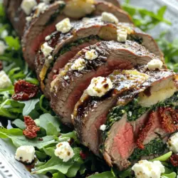 To make a great flank steak roulade recipe, you need the right ingredients. Start with 1½ pounds of flank steak. This cut is tender and full of flavor. Next, gather 1 cup of fresh spinach, chopped. Spinach adds a nice green touch and extra nutrients. You also need ½ cup of sun-dried tomatoes, finely chopped. These tomatoes give a sweet and tangy flavor. Don't forget ½ cup of crumbled feta cheese. Feta adds creaminess and a salty kick.