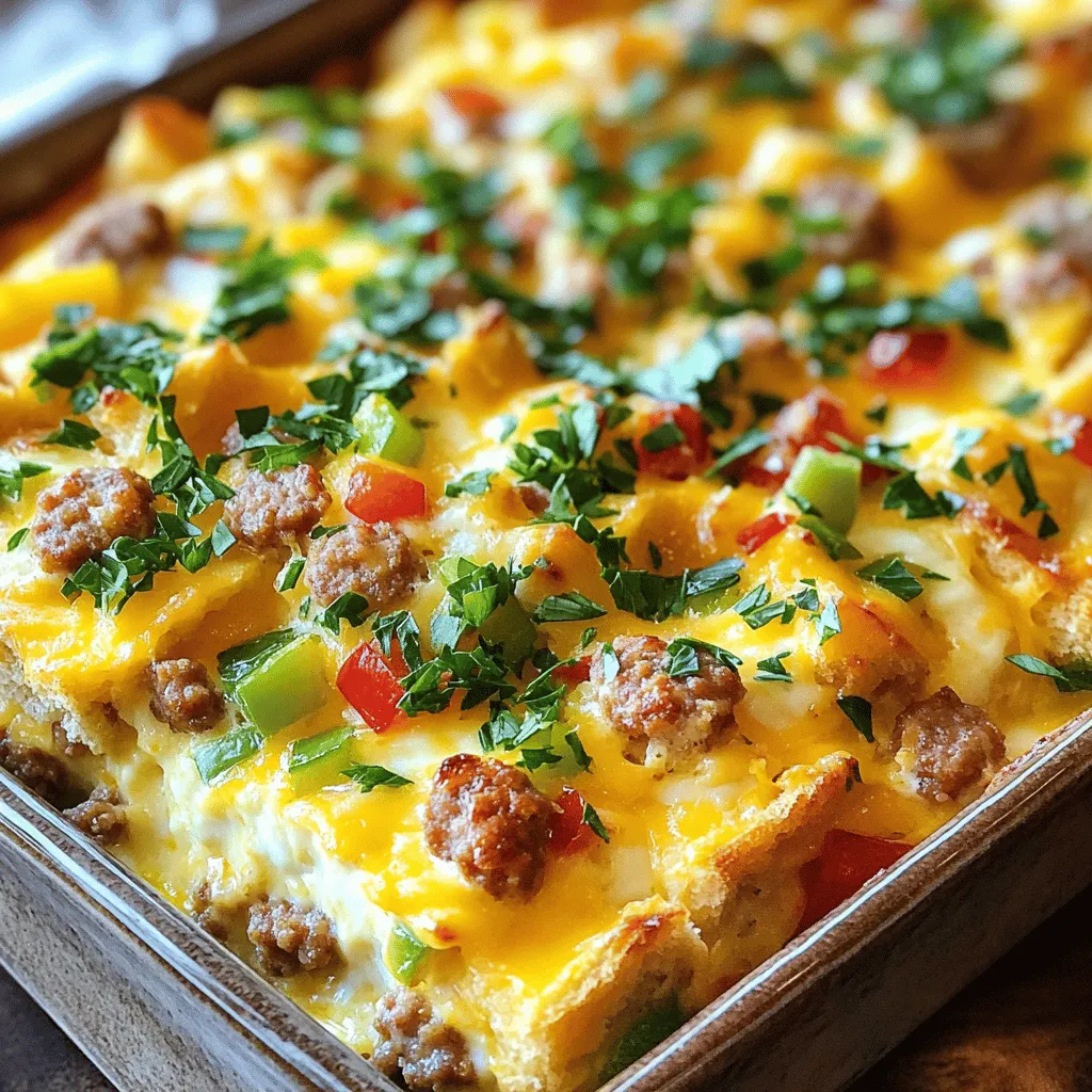 This casserole is a true crowd-pleaser. It combines hearty sausage, fluffy eggs, and warm bread. Each bite feels like a warm hug on a plate. You can make it ahead for busy mornings.