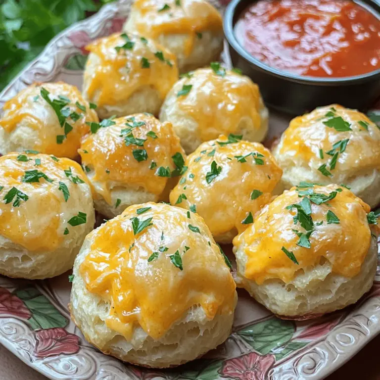 To make these tasty garlic butter cheese bombs, you need: - 1 can of Pillsbury refrigerated biscuits (8 count) - 1 cup shredded cheddar cheese - 4 tablespoons unsalted butter, melted - 2 cloves garlic, minced - 1 teaspoon dried parsley - ½ teaspoon garlic powder - ½ teaspoon onion powder - Salt and pepper to taste - Marinara sauce for dipping (optional)