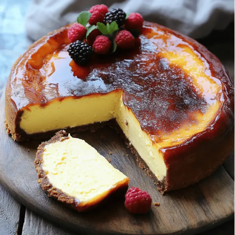 To make a great Burnt Basque cheesecake, you need simple ingredients. Here’s what you will use: - 2 cups cream cheese, softened - 1 cup heavy cream - 3/4 cup granulated sugar - 1/4 cup brown sugar - 3 large eggs - 1 teaspoon vanilla extract - 1 tablespoon all-purpose flour - 1/4 teaspoon salt