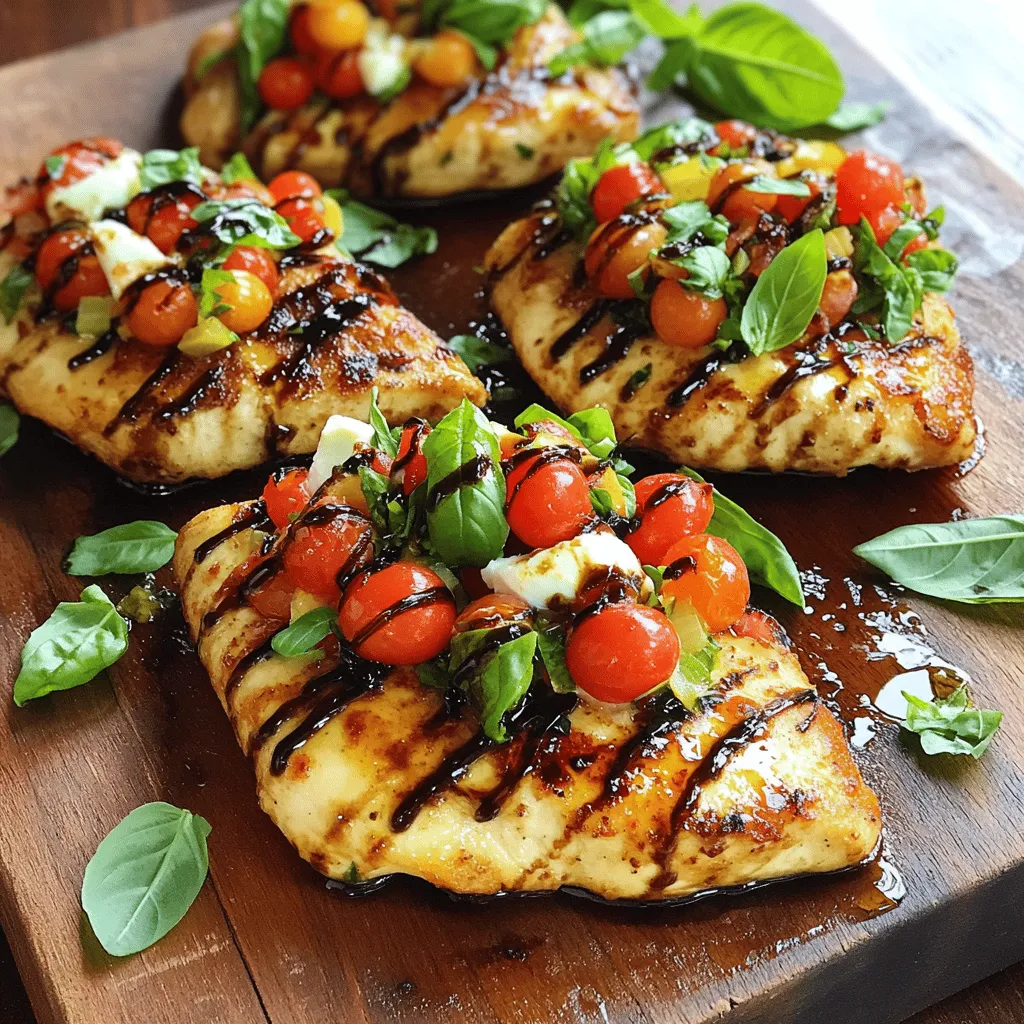 This bruschetta chicken recipe is fast and fun. You will love how simple it is to make. First, gather your fresh ingredients. You need boneless chicken, cherry tomatoes, mozzarella, basil, and garlic. These flavors blend well together.