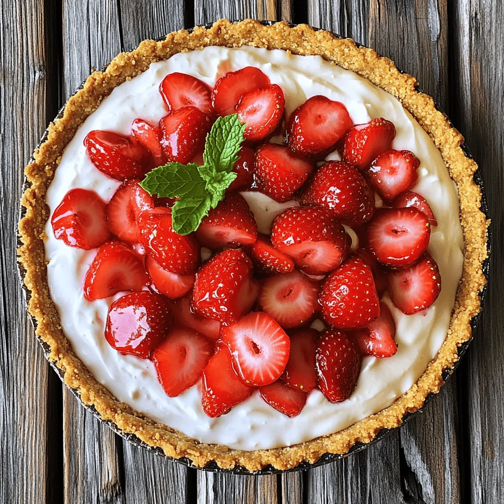 - 1 pre-made pie crust (9-inch, graham cracker or traditional) - 2 cups fresh strawberries, hulled and sliced - 1 cup heavy whipping cream - 1 cup cream cheese, softened - ½ cup powdered sugar