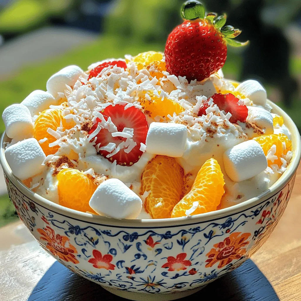 To make Ambrosia Salad, you need these key ingredients: