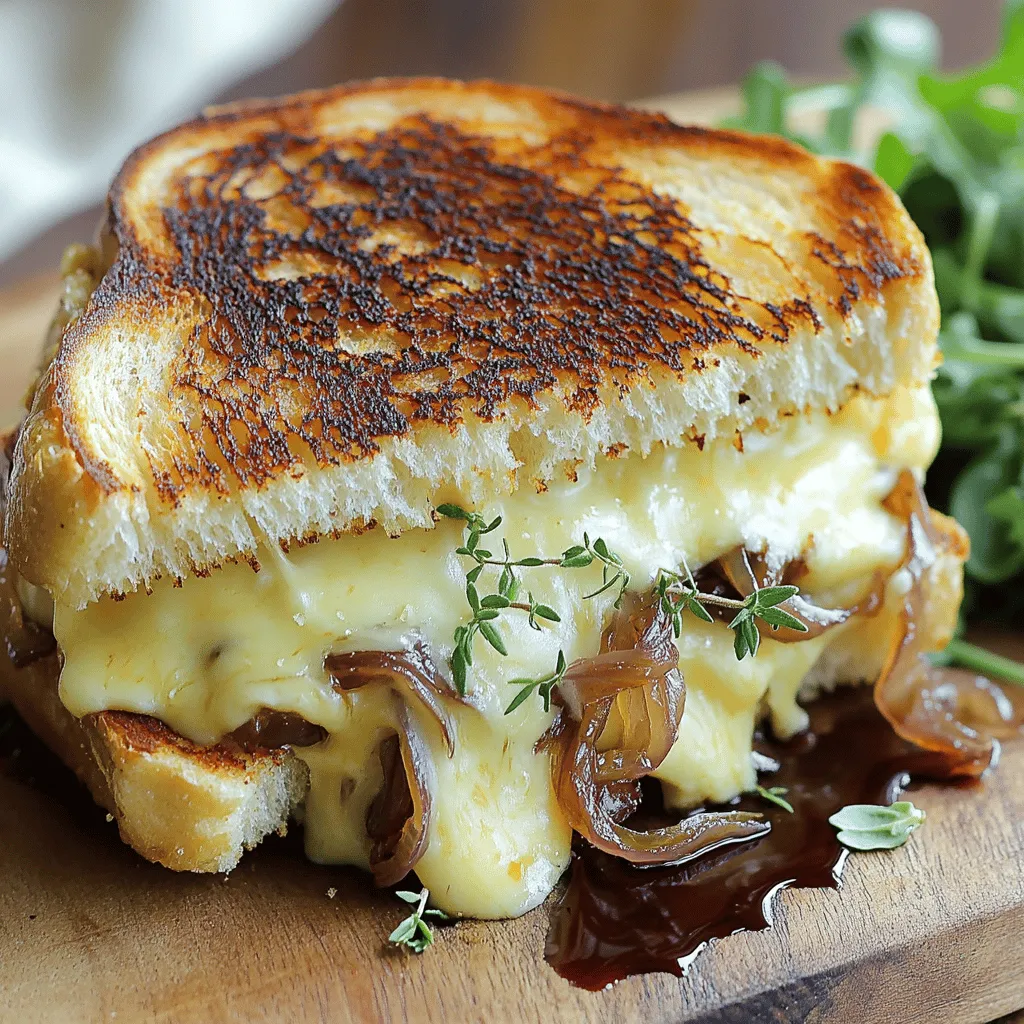 To make a French onion grilled cheese sandwich, gather these items:
