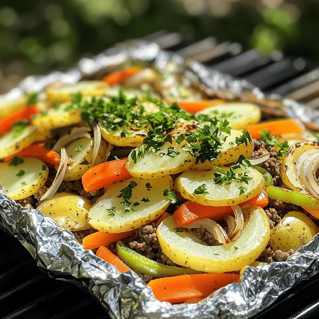 To make perfect grilled hobo dinner packets, you need fresh, simple ingredients. Here’s what you will need: - 2 medium potatoes, sliced thin - 2 medium carrots, sliced - 1 bell pepper, diced (any color) - 1 small onion, sliced - 2 cloves garlic, minced - 1 pound ground beef or turkey (or plant-based substitute) - 1 teaspoon smoked paprika - 1 teaspoon Italian seasoning - Salt and pepper to taste - 2 tablespoons olive oil - Fresh parsley, chopped (for garnish) - Aluminum foil