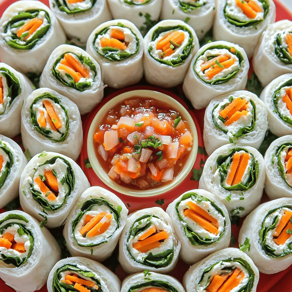 - 1 large flour tortilla - 4 oz cream cheese, softened - 1/2 cup finely chopped spinach - 1/2 cup grated carrots - 1/2 cup deli turkey or ham, thinly sliced - 1/4 cup bell pepper, finely diced - 1 teaspoon garlic powder - 1 teaspoon ranch seasoning mix (optional) - Salt and pepper to taste - Fresh herbs (like chives or parsley) for garnish