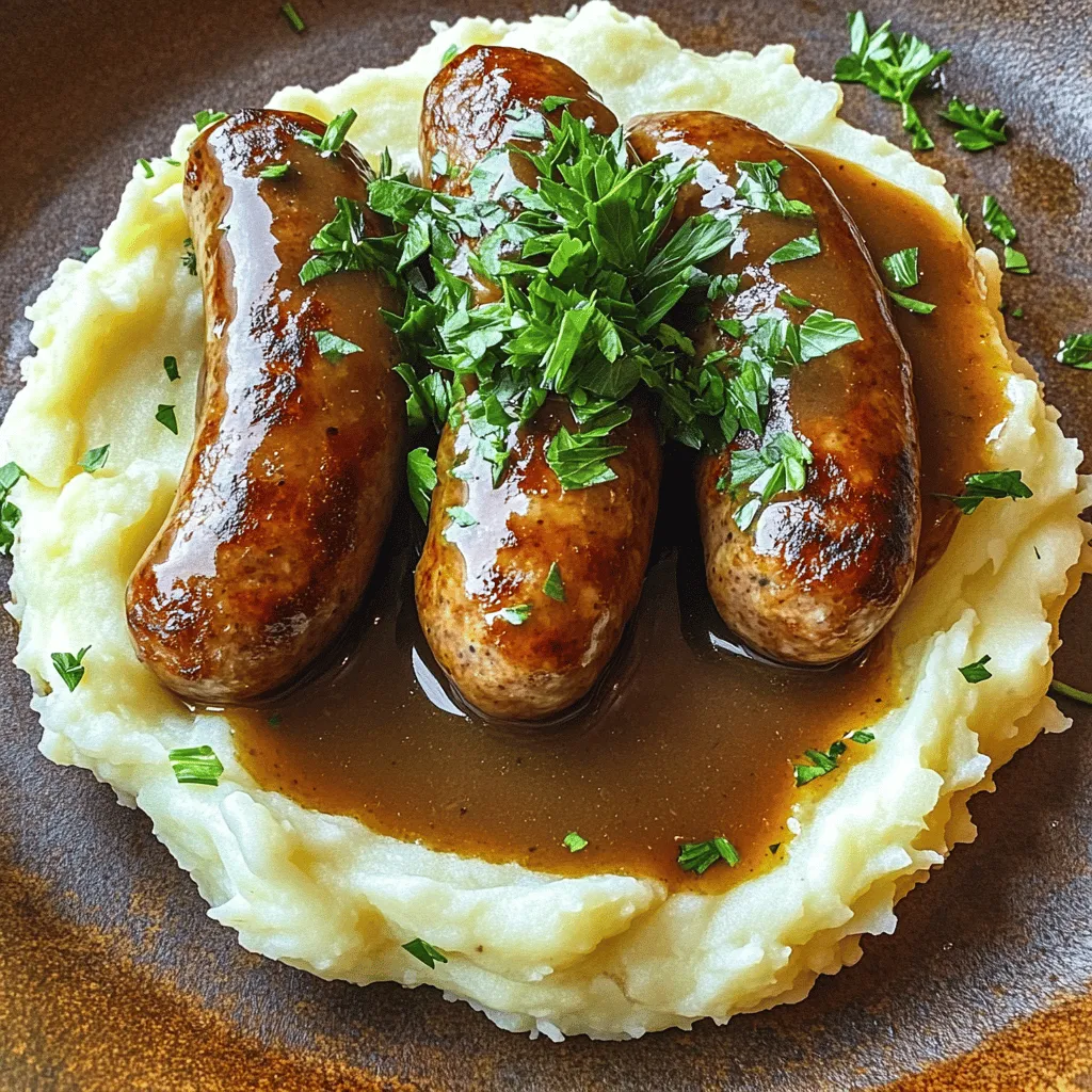 For an easy bangers and mash recipe, you need a few key ingredients. First, choose 6 pork sausages. You can pick spicy or herbed ones based on your taste. Next, grab 4 large potatoes. These will create your creamy mashed potatoes.