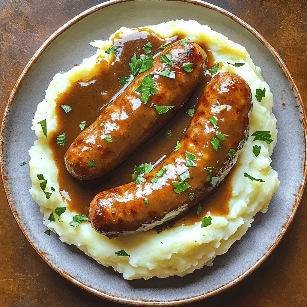 For an easy bangers and mash recipe, you need a few key ingredients. First, choose 6 pork sausages. You can pick spicy or herbed ones based on your taste. Next, grab 4 large potatoes. These will create your creamy mashed potatoes.