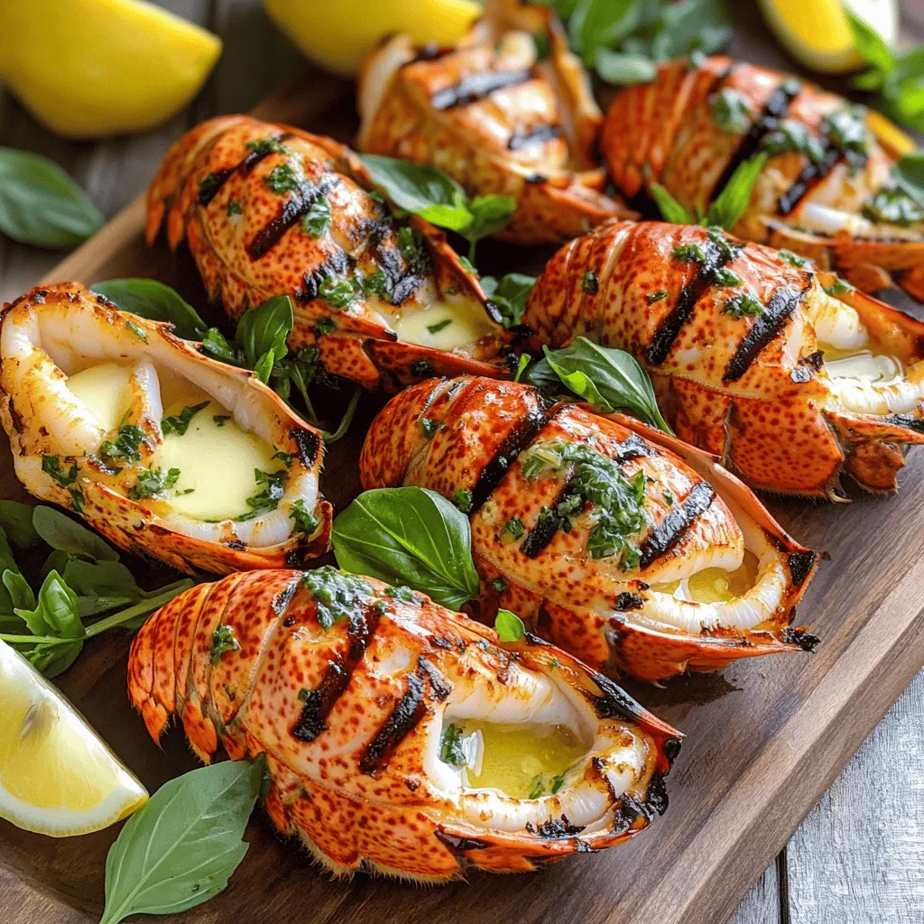 - 2 lobster tails - 4 tablespoons unsalted butter - 4 cloves garlic, minced - 1 tablespoon fresh parsley, chopped - 1 tablespoon fresh basil, chopped - 1 teaspoon lemon zest - 1 tablespoon lemon juice - Salt and pepper to taste - Lemon wedges for serving