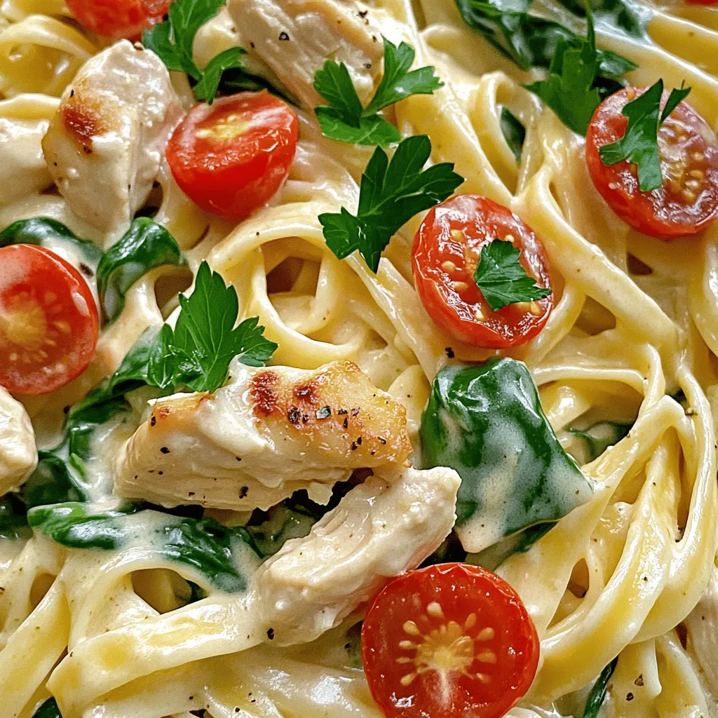 - 8 oz fettuccine pasta - 2 tablespoons olive oil - 1 lb boneless, skinless chicken breasts, diced - 1 teaspoon garlic powder - 1 teaspoon onion powder - Salt and pepper to taste - 1 cup heavy cream - 1/2 cup ranch dressing - 1/2 cup grated Parmesan cheese - 1 cup cherry tomatoes, halved - 1 cup baby spinach - Fresh parsley, chopped for garnish For this creamy chicken ranch pasta, you need simple and fresh ingredients. The fettuccine pasta provides a nice base. You will want to use good quality chicken for the best taste. Olive oil adds flavor and helps cook the chicken. Garlic and onion powders give it that extra zing. Creamy elements come from heavy cream and ranch dressing. I love using ranch dressing here; it makes the dish rich and tasty. The Parmesan cheese adds a nice salty bite. Cherry tomatoes and baby spinach bring color and freshness. Fresh parsley gives it a lovely finish. - Additional vegetables (e.g., bell peppers or mushrooms) - Alternative pasta types (e.g., penne or whole wheat) You can customize this dish with optional ingredients. Add bell peppers or mushrooms for more veggies. You can swap fettuccine for penne or whole wheat pasta if you prefer. These options make the meal even more fun and tasty! - Calories per serving: Approximately 550 calories - Key nutrients: Protein, calcium, and vitamins A and C This dish is hearty and filling. Each serving has about 550 calories. You get protein from chicken and cheese. The heavy cream adds calcium, while spinach and tomatoes provide vitamins A and C. Enjoy this meal knowing it’s not only tasty but also nutritious! For the full recipe, check out the details above. - Boil 8 oz of fettuccine pasta in a large pot of salted water. - Cook until al dente, about 8-10 minutes. - Drain the pasta, but save 1/2 cup of the pasta water. - You need: - 2 tablespoons olive oil - 1 lb boneless, skinless chicken breasts, diced - 1 teaspoon garlic powder - 1 teaspoon onion powder - Salt and pepper to taste - In a large skillet, heat the olive oil over medium-high heat. - Add the chicken and season with garlic powder, onion powder, salt, and pepper. - Cook for about 5-7 minutes until the chicken is no longer pink. - Lower the heat after cooking the chicken. - Add 1 cup of heavy cream and 1/2 cup of ranch dressing to the skillet. - Mix well and let it simmer for 2-3 minutes. - Stir in 1/2 cup of grated Parmesan cheese until melted. - If the sauce is thick, add some reserved pasta water until it’s just right. - Toss in the cooked fettuccine, 1 cup of halved cherry tomatoes, and 1 cup of baby spinach. - Stir everything well, ensuring the pasta is coated evenly with the sauce. - Cook until the spinach wilts, about 1-2 minutes. - Taste your dish and adjust the seasoning with more salt and pepper if needed. - Plate the creamy chicken ranch pasta and sprinkle fresh parsley on top for color. Follow these steps for a delicious meal. For more details, check the Full Recipe. To make a smooth sauce, start with low heat. This helps the cream mix well. Stir gently while adding the ranch dressing. This keeps the sauce from clumping. If you see lumps, whisk the sauce. A whisk helps break up any bits. To boost flavor, use garlic powder and onion powder. You can also add dried herbs like basil or oregano. Fresh herbs like parsley give a bright taste. Serve with garlic bread or a crisp salad. These pair well with the pasta. Meal prep makes cooking easy. Chop your chicken and veggies ahead of time. This cuts down on cooking time. If you have leftover chicken, use it here. Just add it to the skillet with the sauce. This makes dinner quick and hassle-free. {{image_2}} You can easily make this dish vegetarian. Just replace the chicken with tofu or your favorite veggies. Tofu works well when you marinate it first. Use soy sauce or a simple mix of olive oil and spices. For the sauce, mix heavy cream with ranch dressing, just like before. It will be creamy and rich without the chicken. If you need a gluten-free meal, swap out the pasta. Use gluten-free pasta made from rice or corn. You can find many choices in stores today. Adjust the sauce by checking the ranch dressing ingredients. Make sure it’s gluten-free. This way, you can enjoy your creamy chicken ranch pasta without worry. Do you like heat? You can add jalapeños or chili flakes to spice things up. Mix them into the chicken while it cooks. This will give a nice kick to the dish. When making the ranch sauce, try using spicy ranch dressing. It adds a bold flavor that pairs well with the creaminess. After making creamy chicken ranch pasta, let it cool. Place it in an airtight container. This helps keep it fresh. Use a glass or plastic container with a tight lid. It will keep flavors locked in. You can freeze creamy chicken ranch pasta too. First, let it cool completely. Then, pack it in a freezer-safe bag or container. Remove as much air as possible. To thaw, move it to the fridge overnight. For reheating, use a microwave or skillet. Add a splash of cream or water to help with the texture. In the fridge, your pasta lasts about three to four days. Check for signs of spoilage. If you see mold or it smells off, it's best to toss it. Always trust your nose and eyes. Keeping your food safe is key! Yes, you can. Here are some good options: - Penne - Rotini - Whole wheat pasta - Gluten-free pasta These types cook well and hold the sauce nicely. Pairing sides can enhance your meal. Consider these suggestions: - Garlic bread - Steamed broccoli - A fresh garden salad - Roasted vegetables These sides complement the creamy flavors of the pasta. You can make simple swaps: - Use whole wheat pasta for more fiber. - Opt for low-fat ranch dressing. - Replace heavy cream with Greek yogurt. These changes keep flavor while reducing calories. Absolutely! Here are some tips: - Cook the chicken and pasta ahead. - Prepare the sauce, then store it separately. - Combine everything just before serving. This way, you save time and keep the dish fresh. Leftovers can be fun! Here are some ideas: - Turn it into a pasta bake with cheese. - Add it to a salad for a filling meal. - Stuff it in a wrap with veggies. These options keep your meals exciting! In this blog post, we explored a simple recipe for creamy chicken ranch pasta. We covered key ingredients, step-by-step instructions, and helpful tips. This dish is easy to make, delicious, and perfect for all. With variations like vegetarian and gluten-free options, there's something for everyone. Remember to store leftovers properly to enjoy them later. Cooking can be fun and rewarding. Dive in, experiment, and enjoy your delicious meal!