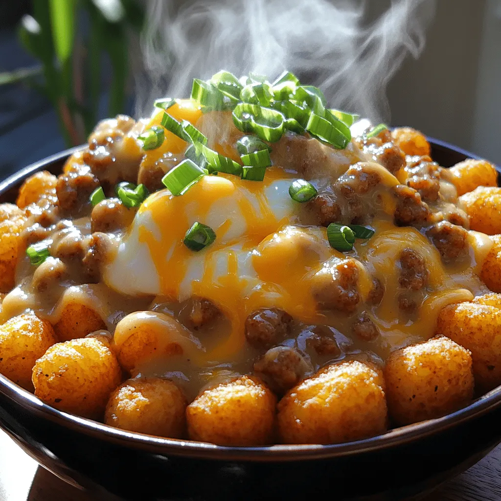 Here are the ingredients you need for a tasty Tater Tot Breakfast Bowl with Sausage Gravy: