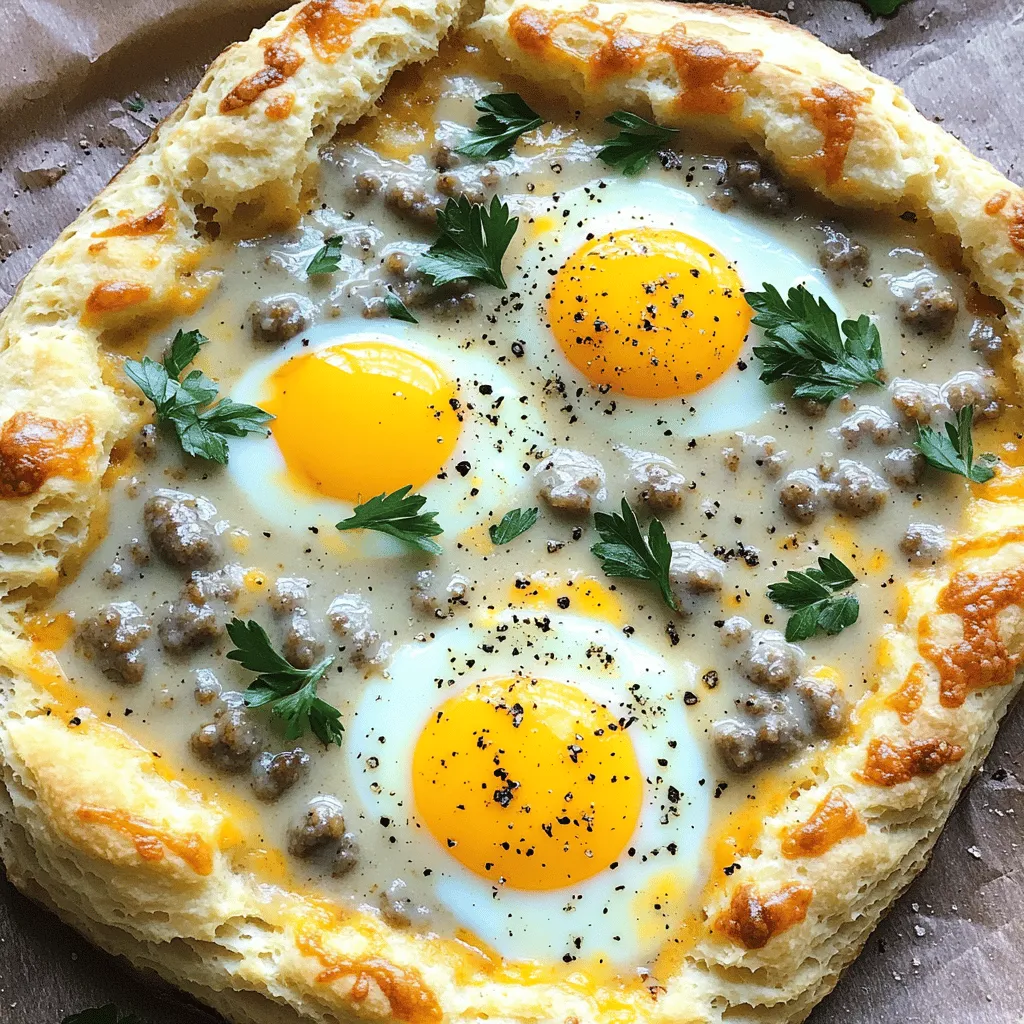 The biscuits and sausage gravy breakfast pizza recipe is built on simple yet rich ingredients. Here are the key components: