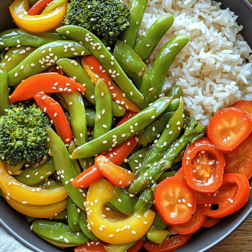 For a vibrant spring vegetable stir-fry, I love to use these fresh options: - 1 cup snap peas, trimmed - 1 cup asparagus, chopped into 2-inch pieces - 1 cup bell peppers (mixed colors), sliced - 1 cup baby carrots, halved - 1 cup broccoli florets - 1 cup shiitake mushrooms, sliced