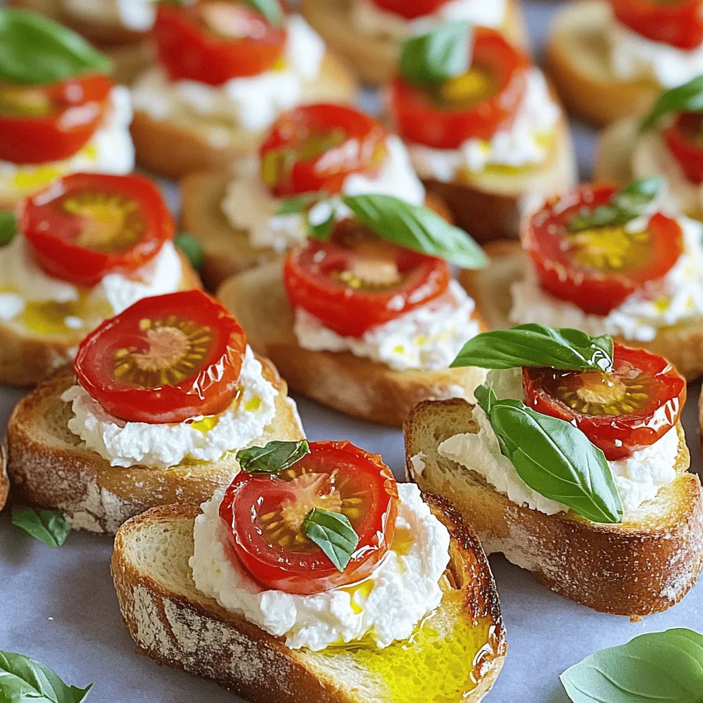 To make Garden Tomato & Whipped Feta Crostini, you will need: - 1 baguette, sliced into ½ inch pieces - 1 cup cherry tomatoes, halved - 1 cup feta cheese, crumbled - ½ cup cream cheese, softened - 2 tablespoons olive oil - 1 tablespoon lemon juice - 1 teaspoon dried oregano - 1 clove garlic, minced - Fresh basil leaves, for garnish - Salt and pepper to taste