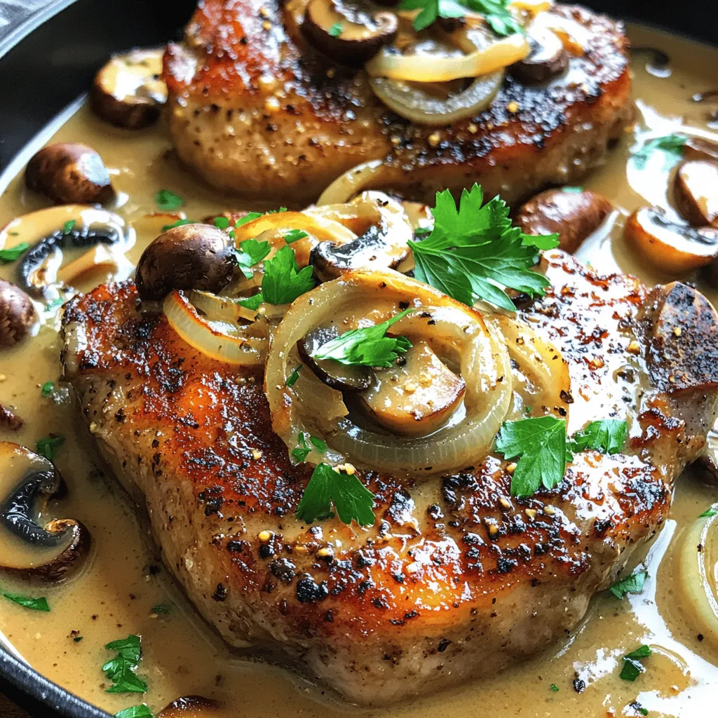 To make smothered pork chops, start with bone-in pork chops. This cut adds great flavor and moisture. You will need about four chops, each about one inch thick. The other key players are onions and mushrooms. They bring a savory depth to the dish. Olive oil helps sear the chops and sauté the veggies. Finally, heavy cream and chicken broth create a rich, creamy gravy.