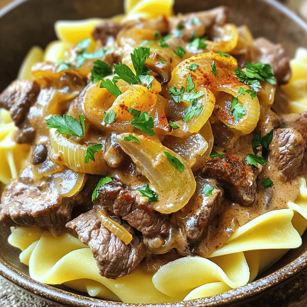 For a great Beef Stroganoff, gather these main ingredients: - 1 lb flank steak or sirloin, thinly sliced - 2 tablespoons olive oil - 1 medium onion, finely chopped - 2 cloves garlic, minced - 8 oz mushrooms, sliced (cremini or button) - 1 teaspoon paprika - 1 tablespoon Worcestershire sauce - 1 cup beef broth - 1 cup sour cream - 2 tablespoons flour - Salt and pepper to taste - Fresh parsley, chopped, for garnish - 8 oz egg noodles (or pasta of your choice)