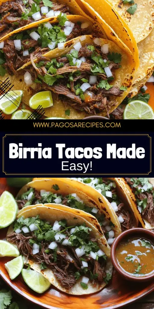 Dive into the delicious world of Birria Tacos with this flavorful and simple recipe guide! Discover how to use tender beef, rich spices, and fresh toppings to create a satisfying meal everyone will love. Follow step-by-step instructions on marinating, cooking, and assembling these mouthwatering tacos. Get ready to impress your family and friends—click through to explore the full recipe and elevate your taco night!
