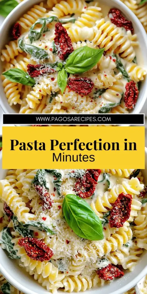 Elevate your dinner game with this creamy sun-dried tomato spinach pasta that’s perfect for busy weeknights. Packed with rich flavors from tangy sun-dried tomatoes and fresh spinach, this dish is as simple as it is delicious. Follow easy steps to create a creamy sauce that perfectly coats your favorite pasta. Ready to impress? Click through to explore the full recipe and make your next meal a delightful experience!