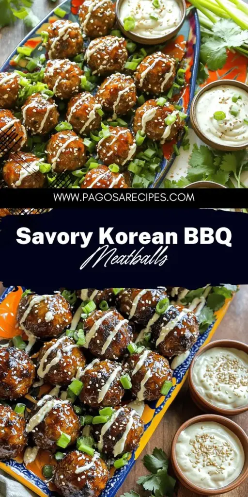 Elevate your dinner with these delicious Korean BBQ meatballs paired with a creamy spicy mayo dip! This easy recipe features a savory blend of ingredients and a kick of heat that's perfect for any gathering. Whether baked or grilled, these meatballs will impress your guests. Ready to spice things up? Click through to explore the full recipe and embark on your next tasty cooking adventure!