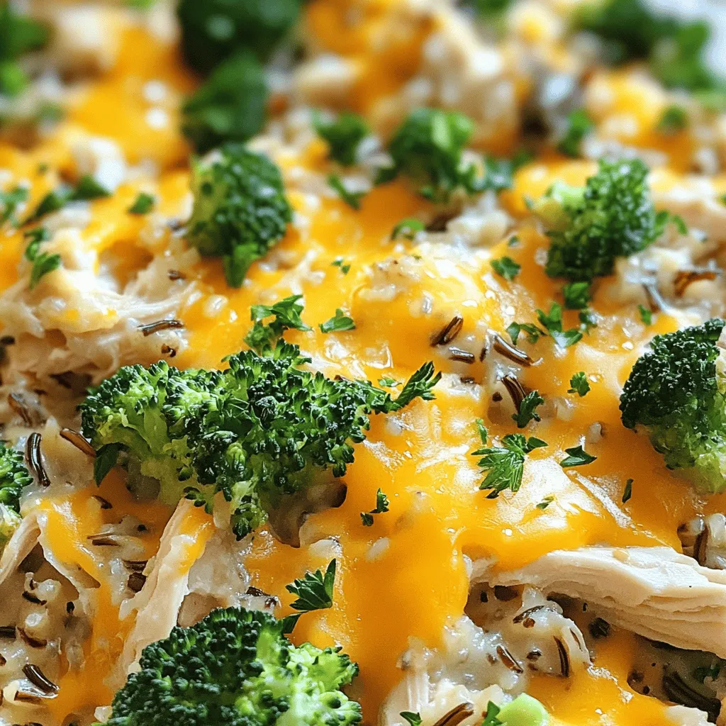 To make this cozy dish, you need key ingredients that bring flavor and texture. Here is what you will need: - 2 cups cooked wild rice - 2 cups cooked chicken, shredded or diced - 1 cup cremini mushrooms, sliced - 1 cup broccoli florets - 1 small onion, finely chopped - 2 cloves garlic, minced - 1 cup chicken broth - 1 cup heavy cream - 1 teaspoon dried thyme - 1 teaspoon paprika - Salt and pepper to taste - 1 cup shredded cheddar cheese - 1/2 cup Parmesan cheese, grated - 1 tablespoon olive oil