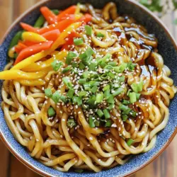 To make Shanghai Fried Noodles, gather these ingredients: - 8 oz Shanghai-style noodles (or thick rice noodles) - 1 tablespoon soy sauce - 1 tablespoon dark soy sauce - 1 tablespoon oyster sauce (or mushroom sauce for a vegetarian option) - 2 tablespoons vegetable oil - 2 garlic cloves, minced - 1 small carrot, julienned - 1 bell pepper (red or yellow), thinly sliced - 1 cup bean sprouts - 2 green onions, chopped - 2 large eggs, lightly beaten - Salt and pepper to taste - Sesame seeds for garnish (optional) Shanghai-style noodles are thicker and chewier than regular noodles. They give the dish a nice texture. Soy sauce adds saltiness and depth. Dark soy sauce brings a hint of sweetness and color. Oyster sauce enhances flavor and adds richness. If you're vegetarian, use mushroom sauce as a great substitute. Fresh vegetables like carrots and bell peppers add crunch and color. Bean sprouts give a light, fresh taste. Green onions add a mild, oniony flavor. Eggs are key for a protein boost and help bind the dish. For noodles, I recommend brands like King Soba or Lee Kum Kee. They offer quality and a good bite. For sauces, Kikkoman soy sauce is a trusted choice. Lee Kum Kee is my go-to for oyster sauce. Always check labels to find vegetarian options. Fresh vegetables are best, so visit your local market or grocery store. Making Shanghai fried noodles is simple and fun. You will cook the noodles first, then stir-fry fresh veggies, and add sauce. Finally, you mix it all together for a tasty dish. 1. Cook the Noodles: Start by boiling the Shanghai-style noodles. Follow the package instructions for timing. After cooking, drain them. Toss the noodles with a bit of oil to keep them from sticking. 2. Prepare the Sauce: In a small bowl, mix one tablespoon of soy sauce, one tablespoon of dark soy sauce, and one tablespoon of oyster sauce. Set this sauce aside for later. 3. Heat the Pan: In a large pan or wok, heat one tablespoon of vegetable oil over medium-high heat. Add two minced garlic cloves and sauté for 30 seconds until it smells great. 4. Add the Veggies: Next, add the julienned carrot and sliced bell pepper. Stir-fry these for 2-3 minutes until they are soft but still crisp. 5. Scramble the Eggs: Push the veggies to one side of the pan. Pour in two lightly beaten eggs into the empty space. Scramble them until fully cooked, then mix with the veggies. 6. Combine with Noodles: Add the cooked noodles to the pan. Pour the sauce mixture over everything. Toss all the ingredients together until they mix well and are heated through. 7. Finish with Bean Sprouts: Toss in the one cup of bean sprouts and chopped green onions. Stir-fry this for another minute, just until the sprouts are warm but still crunchy. 8. Season and Serve: Season your dish with salt and pepper to taste. Adjust the flavors if you need to. Serve hot and, if you like, sprinkle sesame seeds on top for extra flavor. While I can't show you videos here, many great cooking channels have step-by-step guides. Look for videos on making Shanghai fried noodles to see the process in action. This can help you feel more confident as you cook! To get the best flavor in your Shanghai fried noodles, use fresh ingredients. Fresh garlic, vegetables, and eggs make a big difference. I recommend sticking to Shanghai-style noodles. These noodles have the right texture. They absorb flavors well and give a nice chew. Also, don’t skip the sauces. The mix of soy sauce, dark soy sauce, and oyster sauce adds depth. This combo is key for that authentic taste. One common mistake is overcooking the noodles. They should be cooked just right—al dente. If you overcook them, they become mushy. Another mistake is not using enough oil. The oil helps to fry the noodles and gives them a nice sheen. Also, avoid overcrowding the pan. If you add too many ingredients at once, they steam instead of fry. Lastly, don’t forget to season. A little salt and pepper can enhance the dish greatly. For making Shanghai fried noodles, certain tools can help. A large wok is ideal for stir-frying. It heats quickly and evenly. A good spatula is important for tossing the noodles. I also suggest a sharp knife for cutting vegetables. A cutting board is essential for prep work. Lastly, have measuring spoons ready for sauces. These tools will make your cooking smoother and more enjoyable. For the full recipe, check the detailed instructions above! {{image_2}} If you want to enjoy Shanghai Fried Noodles without meat, it’s easy! You can replace the oyster sauce with mushroom sauce. This gives a rich flavor without using animal products. Also, add more vegetables. Try mushrooms, bok choy, or snap peas. These make your dish colorful and tasty. You can add various proteins to your fried noodles. Tofu is a great choice. It soaks up flavors well. You can also use tempeh for a nutty taste. If you prefer seafood, shrimp is delicious. Just cook it until pink and tender. Chicken or beef also works nicely. Cut them into small pieces for quick cooking. Shanghai Fried Noodles can change based on where you are. In some areas, people add chili paste for heat. Others use hoisin sauce for a sweet twist. You might find different vegetables too, based on local markets. For instance, in Sichuan, they may add peanuts for crunch. Experiment with spices like five-spice powder to create new flavors. Try out these variations to find your favorite combination. You can also check out the Full Recipe for more ideas! After you enjoy your Shanghai fried noodles, store any leftovers in a container. Make sure the container is airtight. This keeps the noodles fresh. Let the noodles cool to room temperature before sealing. Stored this way, your noodles can last in the fridge for up to three days. To reheat your noodles, use a skillet on low heat. Add a splash of water or oil to prevent sticking. Stir the noodles gently. Heat until warm. You can also microwave them in a bowl. Cover with a damp paper towel and heat for one to two minutes. Stir halfway for even heating. If you want to freeze your noodles, do it right after cooking. Place them in a freezer-safe bag. Remove as much air as you can before sealing. These noodles can stay frozen for up to three months. When you’re ready to eat, thaw them in the fridge overnight. Reheat as mentioned above. Enjoy your meal again! Shanghai-style noodles are thick, chewy noodles. They are made from wheat flour and water. These noodles are perfect for stir-frying. They soak up flavors well and have a great texture. You can find them fresh or dried in stores. They are key to making this dish special. Yes, you can use other noodles if needed. Thick rice noodles work great as a substitute. You can also try egg noodles for a twist. The key is to choose noodles that can hold up in stir-frying. Just follow the cooking times on the package for best results. To make Shanghai Fried Noodles gluten-free, choose rice noodles instead. Check the sauce labels for gluten-free options. Use tamari instead of soy sauce, and ensure your oyster sauce is gluten-free. With these swaps, you can enjoy a tasty dish without gluten. You can use various proteins in this dish. Chicken, shrimp, or beef are popular choices. Tofu is a great option for a vegetarian meal. Just cook the protein first before adding the noodles. This way, all the flavors mix well. You can find authentic Shanghai Fried Noodles at Chinese restaurants. Look for places that serve Shanghai cuisine. Local markets may also have ready-made versions. If you want to try making them at home, follow the Full Recipe. It's a fun way to enjoy this dish! In this article, we explored the essential ingredients for Shanghai Fried Noodles and key brands to consider. You learned the step-by-step cooking process, along with tips to achieve authentic flavors. We also covered variations to suit different diets and how to store your leftovers properly. Shanghai Fried Noodles offer endless fun in the kitchen. You can create unique versions with easy swaps. I hope this guide inspires you to try cooking this dish at home. Enjoy the great taste of homemade noodles!