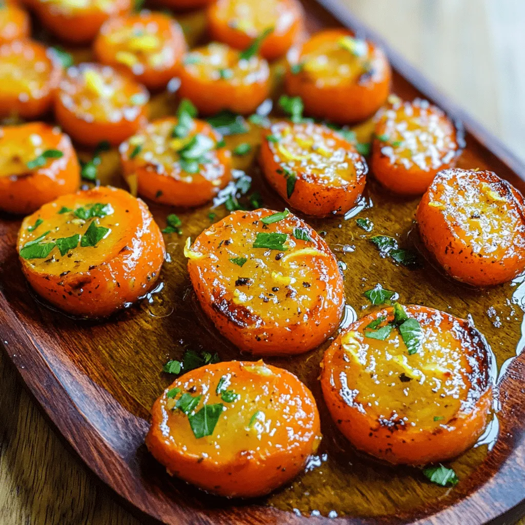 To make tangy lemon garlic roasted carrots, you need a few key items: - 1 lb baby carrots, washed and trimmed - 3 tablespoons olive oil - 4 cloves garlic, minced - Zest of 1 lemon - 2 tablespoons fresh lemon juice - 1 teaspoon honey or maple syrup - 1 teaspoon dried thyme or rosemary - Salt and pepper to taste