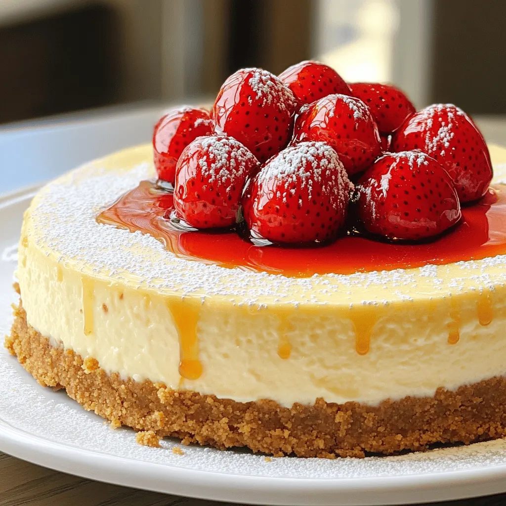 - 1 ½ cups graham cracker crumbs - ½ cup unsalted butter, melted - 2 tablespoons sugar - 24 oz cream cheese, softened - 1 cup sugar - 1 teaspoon vanilla extract - 3 large eggs - 1 cup sour cream - 1 tablespoon lemon juice - 1 ½ cups fresh strawberries, sliced