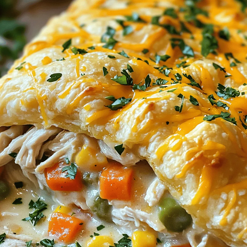 - 2 cups cooked chicken, shredded - 1 cup frozen mixed vegetables - 1 can cream of chicken soup