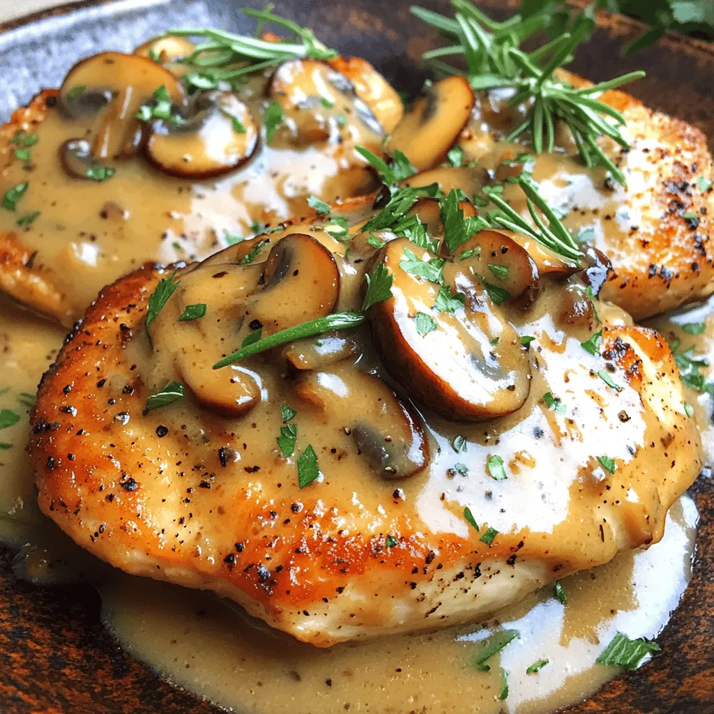 - 4 boneless, skinless chicken breasts - 1 cup all-purpose flour - 1 teaspoon salt - 1/2 teaspoon black pepper - 1 teaspoon garlic powder - 1 teaspoon onion powder - 1 tablespoon olive oil - 2 tablespoons unsalted butter - 8 ounces cremini mushrooms, sliced - 1 cup chicken broth - 1 tablespoon balsamic vinegar - 1 tablespoon fresh rosemary, chopped (or 1 teaspoon dried) - 1/4 cup heavy cream