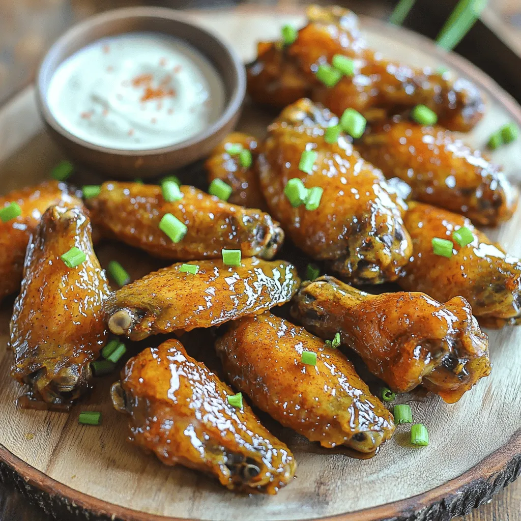 To make the best honey garlic jerk chicken wings, you need fresh ingredients. These flavors combine to create a tasty dish that is easy and fun to make. Here’s what you will need: - 2 lbs chicken wings - 2 tablespoons jerk seasoning - 3 tablespoons honey - 4 cloves garlic, minced - ¼ cup soy sauce (or tamari for gluten-free) - 2 tablespoons apple cider vinegar - 1 teaspoon ground ginger - 1 tablespoon olive oil - ½ teaspoon black pepper - ¼ teaspoon cayenne pepper (optional, for extra heat) - Green onions, chopped for garnish Each ingredient plays a role in building layers of flavor. The jerk seasoning gives a spicy kick, while honey adds sweetness. Garlic brings depth, and soy sauce enhances the umami. Apple cider vinegar balances the dish, and ginger adds a warm note. You can adjust the cayenne pepper for heat according to your taste. Don't forget the green onions! They add a fresh pop and make the dish look beautiful. For the full cooking experience, follow the [Full Recipe]. Enjoy creating these wings! To start, you need to make the marinade. In a large bowl, mix together the jerk seasoning, honey, minced garlic, soy sauce, apple cider vinegar, ground ginger, olive oil, black pepper, and cayenne pepper if you like heat. Stir until the mix is smooth. Marinating is key. It helps the chicken soak up all the flavors. For the best taste, let the wings marinate for at least one hour. If you have time, let them sit overnight in the fridge. This will make them even tastier. Next, preheat your oven to 425°F (220°C). Line a baking sheet with parchment paper or foil. This will make cleanup easy later. Once the oven is hot, take the wings out of the marinade. Let any extra marinade drip off. Place the wings in a single layer on the baking sheet. This helps them cook evenly. To get that perfect crispy finish, you will broil the wings. After baking for 25-30 minutes, switch your oven to broil mode for the last 5 minutes. Keep a close watch to avoid burning. This step makes the wings extra crunchy and delicious. By following these steps, you'll end up with honey garlic jerk chicken wings that are juicy, flavorful, and sure to impress. For the full recipe, check out the earlier section. To elevate your honey garlic jerk chicken wings, consider adding spices like smoked paprika or cumin. These spices add warmth and depth to the flavor. You can also adjust the sweetness of the wings by adding more honey. If you prefer extra heat, increase the cayenne pepper or add chopped fresh chili peppers. Experimenting with these flavors makes each batch unique and exciting. To check if your wings are done, use a meat thermometer. The internal temperature should reach 165°F (74°C). This ensures the chicken is safe to eat. For crispy skin, arrange the wings in a single layer on the baking sheet. Avoid overcrowding, as this can cause steaming instead of crisping. Flipping the wings halfway through cooking helps achieve an even, crispy texture. Pair your wings with classic sides like celery sticks, carrot sticks, or a fresh salad. These add crunch and balance to the meal. For serving, arrange the wings on a large platter. Drizzle extra honey on top for a beautiful glaze. You can also serve them with ranch or blue cheese dressing for dipping. Garnish with green onions for a pop of color and added flavor. Enjoy your meal! {{image_2}} For gluten-free options, use tamari instead of soy sauce. This swap keeps the flavor while making it safe for those with gluten allergies. You can also try coconut aminos as a soy sauce alternative. If you want vegan jerk wings, consider using cauliflower or tofu. Marinate them just like the chicken wings. The flavors will soak in and create a tasty dish. You can fry the wings for a crispy texture. Heat oil in a deep pan to 350°F (175°C) and fry the wings in batches until golden brown. This method gives you a crunchy bite. Baking is easier and healthier. Follow the baking instructions in the recipe for the best results. You can also grill the wings for a smoky flavor. Preheat your grill to medium heat. Cook the wings for about 10-15 minutes, flipping them halfway through. Jerk chicken comes from Jamaica. It blends spices, like allspice and scotch bonnet peppers. Different Caribbean islands add their touches. For example, some use more citrus. Others might add mango or pineapple for sweetness. Other cultures also have their takes on jerk chicken. In the U.S., you might find barbecue versions. Asian cuisines may add soy sauce and sesame for a twist. Each version brings unique flavors, making jerk chicken a global favorite. To keep your honey garlic jerk chicken wings fresh, store them in the fridge. Place the wings in an airtight container. They will stay good for up to four days. If you want to keep them longer, freezing works well. Wrap each wing tightly in plastic wrap or foil. Then, put them in a freezer-safe bag. They can last up to three months in the freezer. To enjoy these wings again, reheating is key. I recommend using an oven or air fryer for the best results. Preheat your oven to 375°F (190°C). Place the wings on a baking sheet. Heat them for about 15-20 minutes, turning halfway. This keeps them crispy. If you use an air fryer, set it to 350°F (175°C) and heat for 10-15 minutes. Always check that they are heated through to an internal temperature of 165°F (74°C). Enjoy your delicious wings just like the first time! For the best taste, marinate chicken wings for at least one hour. If you can, let them sit overnight. This gives the flavors time to soak in. The longer they marinate, the better they taste. If you don’t have jerk seasoning, you can use a mix of spices. Try using paprika, thyme, and a pinch of cayenne. You can also mix garlic powder, onion powder, and allspice. These will give your wings a nice flavor. Yes, you can make honey garlic jerk chicken wings in an Air Fryer! Preheat the Air Fryer to 400°F. Cook the wings for about 25-30 minutes, flipping halfway through. This will make them crispy and tasty. These wings taste great with several dipping sauces. Try ranch or blue cheese for a classic mix. You can also use a sweet chili sauce or a creamy garlic dip. Each sauce adds a new layer of flavor. Yes, it is safe to eat frozen chicken wings. Just make sure you cook them well after thawing. Always check that they reach an internal temperature of 165°F. This keeps your meal safe and delicious. In this post, we explored the world of honey garlic jerk chicken wings. We covered the key ingredients, step-by-step instructions, and expert tips for perfect wings. You learned how to marinate, bake, and achieve that crispiness you crave. We also shared fun variations and how to store leftovers safely. Enjoying delicious wings at home is easier than you think. Dive in and make these flavorful wings for your next gathering. You won't regret it!