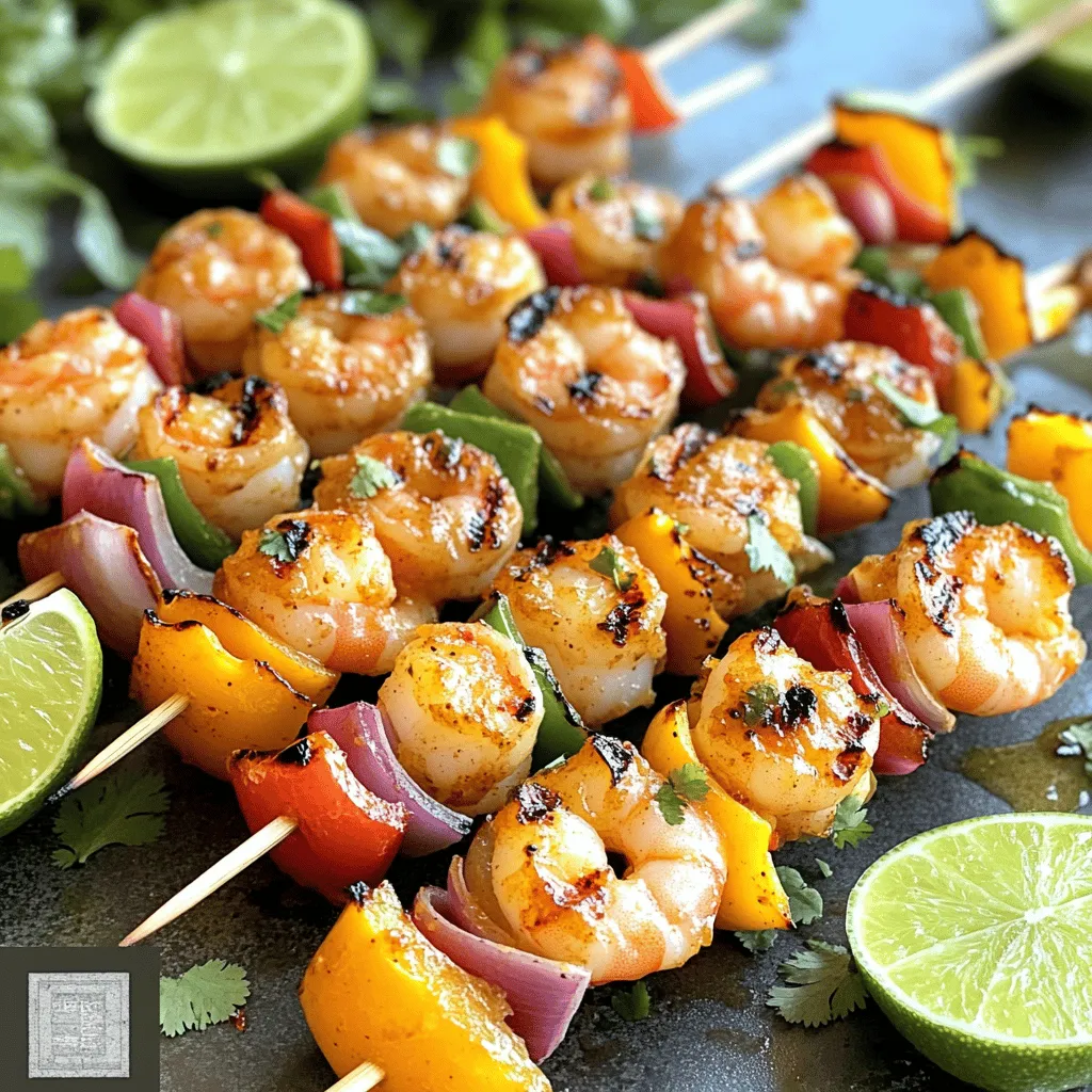 To make Juicy Margarita Grilled Shrimp Kabobs, gather these ingredients: - 1 pound large shrimp, peeled and deveined - 1/4 cup fresh lime juice - 2 tablespoons orange juice - 2 tablespoons olive oil - 2 tablespoons honey - 3 cloves garlic, minced - 1 teaspoon chili powder - 1 teaspoon cumin - Salt and pepper to taste - 1 red bell pepper, cut into 1-inch pieces - 1 yellow bell pepper, cut into 1-inch pieces - 1 small red onion, cut into wedges - Fresh cilantro, for garnish - Lime wedges, for serving You can use either fresh or frozen shrimp for this recipe. Fresh shrimp offers a sweet taste and firm texture. It cooks quickly and has a mild flavor. Frozen shrimp is convenient and often less expensive. Ensure to thaw frozen shrimp in the fridge before use. Both types work well in the marinade, giving you juicy kabobs. If you want to switch things up, try these alternative marinade ingredients: - Swap honey for agave syrup or maple syrup for a different sweetness. - Add fresh herbs like cilantro, basil, or parsley for more flavor. - Use different citrus juices, like lemon or grapefruit, to change the taste. These adjustments keep the kabobs exciting and allow you to explore new flavors. For the full recipe, check the cooking instructions included above. First, we need to make the marinade. In a medium bowl, whisk together: - 1/4 cup fresh lime juice - 2 tablespoons orange juice - 2 tablespoons olive oil - 2 tablespoons honey - 3 cloves garlic, minced - 1 teaspoon chili powder - 1 teaspoon cumin - Salt and pepper to taste This mix gives the shrimp a bright, zesty flavor. The lime and orange juice add acidity. The honey balances this with sweetness. Olive oil helps keep the shrimp moist while grilling. Now, it’s time to marinate the shrimp. Add 1 pound of large, peeled, and deveined shrimp to the bowl. Stir it well to coat every shrimp in the marinade. Cover the bowl and refrigerate it. Let the shrimp sit for at least 30 minutes or up to 1 hour. This soaking time helps the flavors sink in deeply. When ready to grill, preheat your grill to medium-high heat. While the shrimp marinates, prepare your veggies. Cut 1 red bell pepper, 1 yellow bell pepper, and 1 small red onion into 1-inch pieces. Thread the shrimp and veggies alternately onto skewers. This not only looks great but adds flavor too. Once the grill is hot, place the skewers on it. Grill for 2-3 minutes per side. Cook until the shrimp turn pink and opaque. Total grilling time should be about 6-8 minutes. After grilling, let the kabobs rest for a minute. Garnish them with fresh cilantro and serve with lime wedges. Squeeze the lime over the kabobs for an extra zing! For the full recipe, check out the juicy margarita grilled shrimp kabobs section. To make your shrimp juicy, always use fresh shrimp. Fresh shrimp have a better texture and flavor. Marinating is key. Use lime juice and honey in your marinade for perfect balance. Let the shrimp soak for at least 30 minutes. This helps the shrimp absorb all those tasty flavors. When skewering shrimp, use flat skewers if you can. This stops the shrimp from spinning. Alternate shrimp with veggies like bell peppers and onions. This not only adds flavor but makes the kabobs look colorful. Leave a little space between each piece. This helps them cook evenly and keeps them juicy. Grill the kabobs over medium-high heat. This helps the shrimp cook fast while keeping them tender. Aim for a temperature of about 400°F. Don’t overcrowd the grill. If you have many kabobs, grill them in batches. This ensures even cooking and great flavor. For all the details, check the Full Recipe. {{image_2}} You can enhance your Juicy Margarita Grilled Shrimp Kabobs with colorful veggies. Bell peppers add sweetness and crunch. Try zucchini or cherry tomatoes for a juicy burst. Slice the vegetables into similar sizes as the shrimp. This helps them cook evenly. You can mix and match your favorites for a vibrant dish. While shrimp shines in this recipe, you can swap it out. Chicken or firm fish works well, too. For chicken, use boneless thighs for juiciness. Cut the protein into even pieces, similar to shrimp. Adjust cooking times as needed. Fish cooks faster, so keep an eye on it. You can also try tofu for a vegetarian option, marinating it the same way. Get creative with herbs and spices to change the flavor. Fresh cilantro adds a bright note. You can also use parsley or basil for a different twist. For spice lovers, try adding cayenne pepper or smoked paprika. Experiment with your favorite seasonings. This lets you make the kabobs truly your own. For the full recipe, check out Juicy Margarita Grilled Shrimp Kabobs. To keep your Juicy Margarita Grilled Shrimp Kabobs fresh, store them in the fridge. Place the kabobs in an airtight container. You can also wrap them tightly in plastic wrap. They will stay good for up to three days. Remember, always let them cool before storing. This prevents steam from making them soggy. If you want to save kabobs for a later date, freezing works well. First, wrap each kabob in plastic wrap. Then, place them in a freezer-safe bag. Make sure to remove as much air as possible. You can freeze them for up to three months. When you're ready to eat, just thaw them in the fridge overnight. To reheat your kabobs, you can use the grill or the oven. If you choose the grill, heat it to medium. Place the kabobs on the grill for about five minutes. Turn them halfway to warm them evenly. If you prefer the oven, preheat it to 350°F. Place the kabobs on a baking sheet and heat for about ten minutes. They should be warm and ready to enjoy again. For the best taste, avoid microwaving, as it can make the shrimp rubbery. Yes, you can use other seafood. Fish like salmon or mahi-mahi works well. You can also try scallops or squid. Each type brings a different taste. Just adjust cooking times as needed. Shrimp cooks fast, while fish might need a minute longer. Marinate the shrimp for at least 30 minutes. This time helps the shrimp soak up the flavors. You can marinate for up to one hour for a bolder taste. Avoid marinating too long, as the acid can toughen the shrimp. These kabobs pair great with rice or a fresh salad. You can also serve them with tortillas for a fun twist. Add some guacamole or salsa for extra flavor. Lime wedges are perfect for squeezing on top. Check out the Full Recipe for more serving ideas! This blog post covered all you need for juicy Margarita Grilled Shrimp Kabobs. We explored the key ingredients, like fresh shrimp and unique marinades. I shared step-by-step instructions for prep and grilling, plus tips to keep your shrimp juicy. You can also mix in veggies and spices to create new flavors. Lastly, we talked about storing and reheating your kabobs for next time. Enjoy making these kabobs, and have fun experimenting with your own twists!