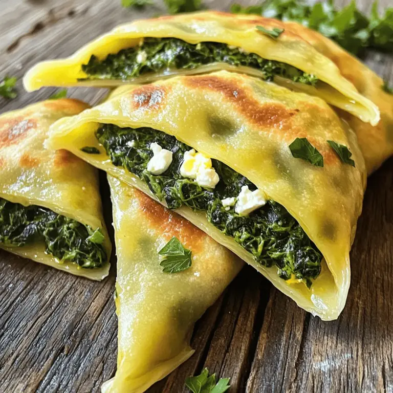 - 2 cups all-purpose flour - 1/2 teaspoon salt - 1 tablespoon olive oil - 3/4 cup warm water To make the dough, you need just a few simple items. Flour gives it structure. Salt adds flavor. Olive oil makes it tender. Warm water helps bind it all together. - 1 cup fresh spinach, chopped - 1 cup feta cheese, crumbled - 1/4 cup fresh parsley, chopped - 1/2 teaspoon black pepper - 1/2 teaspoon red pepper flakes (optional) - 1 tablespoon olive oil (for brushing) For the filling, you can mix fresh spinach and feta cheese. This gives a nice salty flavor. Adding parsley brightens the taste. Spices like black pepper and red pepper flakes can add some heat. - Mixing Bowls - Rolling Pin - Non-Stick Skillet You will need a few tools to make gozleme. Mixing bowls help combine your dough and filling. A rolling pin is key for flattening the dough. A non-stick skillet ensures even cooking without sticking. With these ingredients and tools, you are ready to create delicious gozleme. For the full recipe, check out the delightful spinach and feta gozleme. Enjoy making this tasty Turkish flatbread! Mixing Ingredients To start, grab a large mixing bowl. Add 2 cups of all-purpose flour and 1/2 teaspoon of salt. Make a small well in the center. Slowly pour in 1 tablespoon of olive oil and 3/4 cup of warm water. Mix with a fork until the dough comes together. Kneading Technique Next, transfer the dough to a floured surface. Knead the dough for about 5 to 8 minutes. You want it to feel smooth and elastic. After kneading, cover it with a damp cloth. Let it rest for 30 minutes. This helps the dough become softer. Combining Vegetables and Cheese In a separate bowl, combine 1 cup of chopped spinach and 1 cup of crumbled feta cheese. Add 1/4 cup of chopped parsley for freshness. Mix these ingredients well until they are evenly combined. Seasoning Tips To add flavor, sprinkle in 1/2 teaspoon of black pepper. If you like some heat, add 1/2 teaspoon of red pepper flakes. These spices will make the filling pop. Proper Thickness for Gozleme Once the dough has rested, divide it into 4 equal portions. Roll each piece out on a lightly floured surface. Aim for a thin oval or rectangle shape, about 1/8 inch thick. This will help it cook evenly. Sealing Techniques Take a generous amount of the filling and place it on one half of the rolled-out dough. Fold the other half over and press the edges tightly to seal. Make sure there are no gaps. This keeps the filling inside while cooking. Cooking Time and Temperature Heat a non-stick skillet over medium heat. Brush it lightly with olive oil. Place the gozleme on the skillet and cook for about 3 to 4 minutes on each side. You want them golden brown and cooked through. Serving Suggestions After cooking, remove the gozleme from the skillet. Let them cool for a minute before slicing. Serve warm and enjoy your delightful spinach and feta gozleme. For the full recipe, check the reference above. Resting the dough is key. This allows the gluten to relax. A rested dough rolls easier. Aim for at least 30 minutes of rest time. For dough consistency, it should feel soft and smooth. If it is too sticky, add a little flour. If too dry, add more water bit by bit. Always knead until the dough is elastic. To boost flavor, add spices and herbs. Some great choices are cumin, dill, and oregano. They bring out the taste in your filling. A sprinkle of garlic powder adds a nice touch too. For cheese, feta is a classic. It melts well and has great flavor. You can also try mozzarella for a gooey texture. Mixing different cheeses can create a unique taste. You can cook gozleme on a pan or grill. A non-stick skillet works well for a quick cook. Preheat it for even cooking. The grill gives a nice smoky flavor. To achieve perfect crispiness, cook on medium heat. This helps the outside become golden brown. Brush with olive oil before cooking. Flip carefully to avoid spills. Adjust the heat if needed to prevent burning. For more details, refer to the Full Recipe to get started! {{image_2}} Gozleme offers a world of flavors with its many variations. You can fill this delightful flatbread with different ingredients. Let's explore some popular options. Meat Options (Ground Beef or Lamb) Ground beef or lamb adds a rich taste to gozleme. Simply cook the meat with spices before adding it to the dough. You can include onions, garlic, and herbs for extra flavor. This filling is hearty and satisfies meat lovers. Vegetarian Variations (Mushroom, Potato) For a lighter choice, try mushrooms or potatoes. Cook sliced mushrooms with garlic until soft. You can also boil and mash potatoes, mixing in herbs and spices. These fillings keep the gozleme tasty and filling without meat. Differences Between Turkish Regions Different regions in Turkey have unique styles of gozleme. In some areas, you might find more cheese or different spices. Others may use local herbs, giving each bite a special twist. This variation adds depth to the dish, making it a true culinary adventure. Alternative Cooking Styles You can also cook gozleme in different ways. While many people prefer a skillet, grilling adds a smoky flavor. Try both methods to see which you like best. Each style brings out different notes in the fillings. Adjusting Dough for Gluten-Free If you need a gluten-free version, use a gluten-free flour blend. Mix it with water and olive oil just like the regular dough. Make sure to check the flour for any added ingredients. This way, you can enjoy gozleme without worry. Plant-Based Fillings For a vegan option, skip the cheese and use more vegetables. Spinach and lentils make a great combo. You can add spices like cumin or coriander for a kick. These plant-based fillings keep the gozleme flavorful and satisfying. Feel free to explore these variations in the full recipe. You will find a delicious way to make gozleme your own! When you have leftover gozleme, you can store it easily. - Refrigeration Tips: Let the gozleme cool to room temperature. Then, place it in an airtight container. Store it in the fridge for up to three days. This keeps the flavors fresh and the texture good. - Freezing Gozleme for Later: If you want to save it longer, freezing is best. Wrap each gozleme tightly in plastic wrap. Then, place them in a freezer bag. They can last up to three months in the freezer. When you're ready to eat your leftover gozleme, reheating is key. - Best Methods to Maintain Crispiness: The best way to reheat is in a skillet. Heat a non-stick skillet over medium heat. Place the gozleme in the skillet for about two minutes on each side. This keeps it crispy. - Time and Temperature Guidelines: If you need to use an oven, preheat it to 350°F (175°C). Place the gozleme on a baking sheet and heat for 10 minutes. This method also helps keep the texture nice. Gozleme is a Turkish flatbread. It is thin, flaky, and filled with tasty ingredients. You can find fillings like cheese, spinach, and potatoes. The dough is simple, made from flour, salt, olive oil, and warm water. Gozleme is usually cooked on a hot skillet until golden brown. The result is a crispy outside with a warm, savory inside. Yes, you can prepare gozleme ahead of time. Make the dough and filling first. Store them separately in the fridge. You can keep the dough for up to two days. The filling will stay fresh for about three days. When ready to enjoy, roll out the dough and cook as usual. This saves you time during busy days. You can find gozleme at many Turkish restaurants. They often serve it as a street food snack too. Look for food markets or festivals featuring Turkish cuisine. Some grocery stores may also sell frozen gozleme. Enjoying it fresh from a food stall is a wonderful experience. Gozleme can be a healthy option. It has fresh vegetables and cheese, adding nutrients. The dough is made from simple ingredients, but it does have carbs. If you use less oil and cheese, it can be lighter. Eating it in moderation is key to enjoying its flavors while keeping it healthy. Absolutely! Gozleme is very flexible. You can try different cheeses like mozzarella or ricotta. Add meats like ground beef or chicken for a hearty meal. For a vegetarian twist, use mushrooms or sweet potatoes. The options are endless, so feel free to get creative with the Full Recipe! Gozleme is a tasty dish made with simple ingredients and easy steps. We explored its essential elements, tools, and methods. Perfecting the dough and choosing the right fillings makes a big difference. You can get creative with flavors, find great variations, and even make it gluten-free or vegan. By storing and reheating properly, you can enjoy it later. Now, you have the tools to make delicious gozleme at home. Enjoy the process and share it with friends and family!