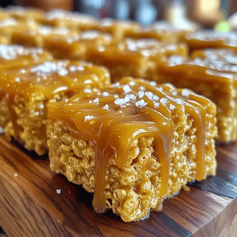 - 3 tablespoons unsalted butter - 1 cup dulce de leche (store-bought or homemade) - 4 cups marshmallows (mini or regular) - 6 cups Rice Krispies cereal Brown butter is the star of this recipe. I love how it adds a rich, nutty flavor. To make it, you will melt unsalted butter over medium heat. Watch closely as it turns golden brown. This process takes about 5 to 7 minutes. The aroma will be amazing! Next, you will need dulce de leche. You can buy it or make it at home. Both work well in this treat! Then, you need marshmallows. You can use mini or regular ones. They help bind everything together. Lastly, Rice Krispies cereal gives this treat its signature crunch. You will mix all these ingredients for a delightful snack. - A pinch of sea salt - 1/2 teaspoon vanilla extract - Optional: Flaky sea salt for topping Seasoning is key. A pinch of sea salt brings out the sweetness. I use just a little, so it doesn't overpower the flavor. Adding vanilla extract enhances the overall taste too. If you want to impress, sprinkle flaky sea salt on top. It adds a nice contrast and looks beautiful. You can find the full recipe above. Enjoy making these delicious Brown Butter Dulce de Leche Rice Krispie Treats! Melt 3 tablespoons of unsalted butter in a large saucepan over medium heat. You want the butter to become golden brown and smell nutty. This should take about 5 to 7 minutes. Watch it closely; you don’t want it to burn! The brown butter adds a rich depth to the treats. Once the butter is browned, lower the heat to medium-low. Add 1 cup of dulce de leche to the pan. Stir it into the butter until they blend well. Next, add 4 cups of marshmallows. Mix until they melt completely and form a smooth, gooey mixture. This step is what makes these treats so special. Now, remove the saucepan from the heat. Stir in 6 cups of Rice Krispies cereal. Make sure each piece gets coated with the marshmallow mixture. This ensures that every bite is sweet and crunchy. Then, add a pinch of sea salt and 1/2 teaspoon of vanilla extract. These flavors enhance the sweetness and make the treats even better. Prepare a 9x13 inch baking dish by lining it with parchment paper. This helps with easy removal later. Pour the sticky mixture into the dish. Use a spatula or your damp fingers to press it down evenly. Make sure it's packed tight, so the treats hold their shape. Let them cool at room temperature for about 30 to 60 minutes. If you're in a hurry, you can refrigerate them to speed up the setting process. For the complete recipe, refer to the [Full Recipe]. To make brown butter, you need to watch it closely. Heat the unsalted butter in a saucepan over medium heat. Stir it often. In about 5 to 7 minutes, it will turn a rich golden hue. This color shows that it is ready. If you smell a nutty aroma, that's a sign of success. Be careful not to let it burn; burnt butter tastes bitter. Mixing well is key to great Rice Krispie treats. After you add the Rice Krispies, use a spatula or your clean hands (dampened slightly) to press it down. This helps to coat each piece evenly with the marshmallow mixture. A thorough mix ensures every bite has the same sweet flavor. When serving, cut the treats into squares or rectangles. This makes them easy to grab and enjoy. For an extra touch, you can sprinkle flaky sea salt on top. The salt adds a nice contrast to the sweet flavors. Try serving these treats at parties or gatherings; they are sure to impress. For the full recipe, check out the detailed instructions above. {{image_2}} You can make these treats even better with some fun add-ins. Here are my favorites: - Include nuts or chocolate chips: Walnuts, pecans, or even chocolate chips add great texture and flavor. - Swap Rice Krispies for another cereal: Try using Cocoa Krispies for a chocolate twist or even Cheerios for a unique crunch. Flavor plays a big role in these treats. Don't be afraid to try new things: - Experiment with different extracts: Almond or coconut extract can add a delightful twist. Just a little goes a long way! - Try different types of dulce de leche: Using vanilla or chocolate dulce de leche can change the taste completely. Each version brings its own charm. If you want to skip the heat, there are simple ways to enjoy these treats: - Consider using crushed cookies: Mix in crushed graham crackers or Oreos for a crunchy base without cooking. - Make bars without heating ingredients: Combine rice cereal, dulce de leche, and marshmallows in a bowl. Press into a pan and chill until firm. Check out the Full Recipe for more ways to enjoy these Brown Butter Dulce de Leche Rice Krispie Treats! To keep your Brown Butter Dulce de Leche Rice Krispie Treats fresh, place them in an airtight container. This helps prevent them from getting stale. You can store them at room temperature for up to one week. Just make sure they are fully cooled before you seal them up. If you want to save some for later, you can freeze them. Wrap individual squares in plastic wrap. This helps keep them fresh and tasty. You can freeze them for up to three months. Just label your package with the date for easy tracking. When you're ready to enjoy your treats, thaw them in the refrigerator or at room temperature. This keeps the texture just right. Avoid microwaving them, as this can make them chewy or hard. Enjoy your delicious treats just as they were meant to be! Brown butter is regular butter cooked until it turns golden brown. This happens when the milk solids in the butter caramelize. The process takes about 5-7 minutes over medium heat. You will know it's ready when it smells nutty and looks rich. Brown butter adds a warm, toasty flavor to dishes, enhancing everything from cookies to sauces. Yes, you can make this recipe vegan. Use plant-based butter instead of regular butter. For marshmallows, choose vegan options made from pectin. For dulce de leche, look for dairy-free versions available in stores. You can also make your own using coconut milk and sugar. To prevent sticky Rice Krispie treats, coat your pan with cooking spray before adding the mixture. Use a damp spatula to press down the mixture without it sticking to your hands. Store leftover treats in an airtight container to maintain their texture. If they become sticky, let them sit at room temperature for a while. Making homemade dulce de leche is easy. Start with one can of sweetened condensed milk. Pour it into a heavy pot and cook over low heat. Stir frequently for about 1-2 hours until it thickens and turns golden brown. You can also use a slow cooker or oven for a hands-off method. Once done, let it cool before using it in your treats. This recipe for rice krispie treats showcases rich flavors and easy steps. We melted butter and combined it with dulce de leche and marshmallows to create a tasty mix. Adding Rice Krispies, a pinch of salt, and vanilla gives a delicious crunch. Feel free to get creative with add-ins or flavor swaps. Store any leftovers in an airtight container, or freeze them for later. Enjoy experimenting, and remember, treat-making should be fun!