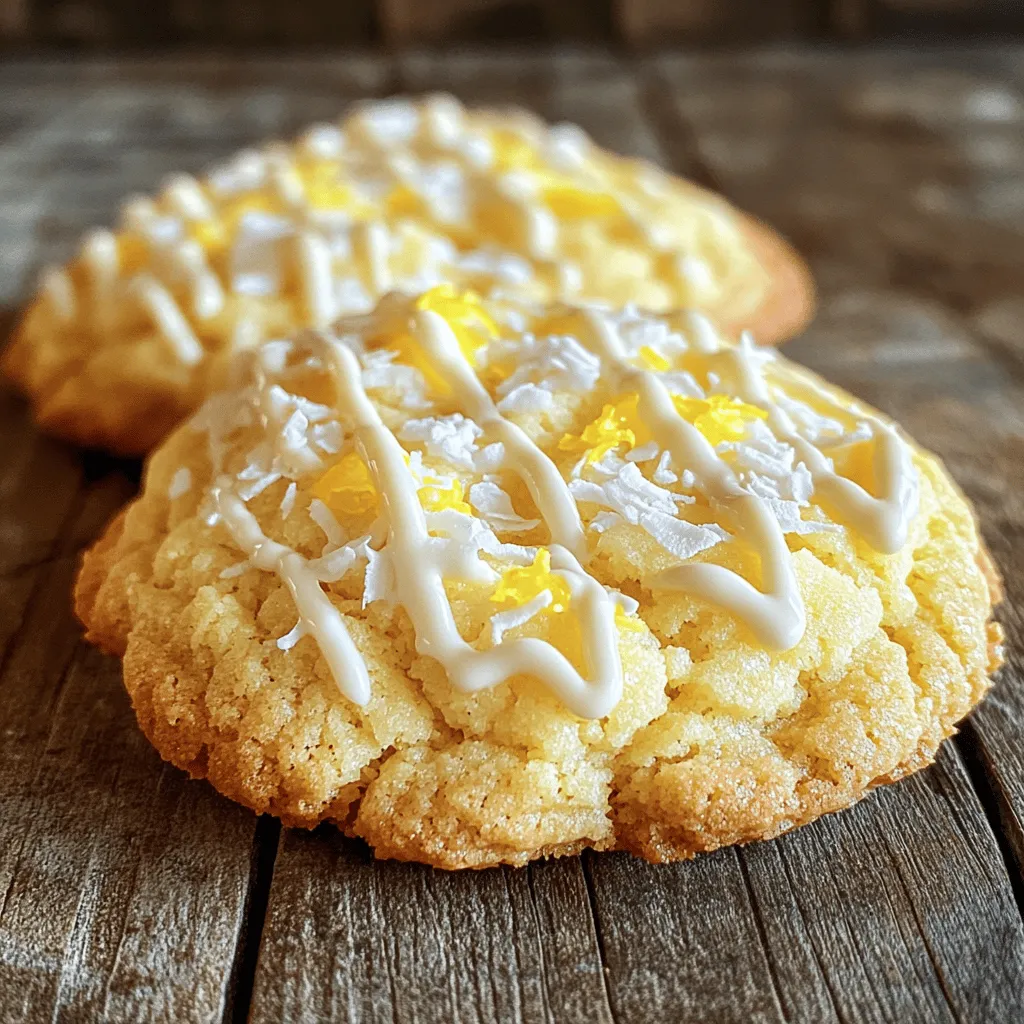 To make Lemon Coconut Cheesecake Cookies, you need some simple, fresh ingredients. Here’s what you'll need: - 1 cup all-purpose flour - 1/2 cup unsweetened shredded coconut - 1/2 teaspoon baking powder - 1/4 teaspoon baking soda - 1/4 teaspoon salt - 1/2 cup unsalted butter, softened - 1/2 cup cream cheese, softened - 1 cup granulated sugar - 1 large egg - Zest of 1 lemon - 2 tablespoons fresh lemon juice - 1/2 teaspoon vanilla extract - 1/2 cup white chocolate chips (optional) - Extra shredded coconut for garnish These ingredients create a bright, creamy flavor that you will love. Measuring your ingredients correctly is key to great cookies. I recommend using a kitchen scale for accuracy. If you don’t have one, here are some tips: - Flour: Spoon it lightly into the measuring cup and level it off with a knife. - Butter: Make sure it’s softened to room temperature for easy mixing. - Sugar: Use granulated sugar for the best texture and sweetness. - Coconut: Use unsweetened shredded coconut for a balanced flavor. These small steps help ensure your cookies come out just right. You can play with the flavors by adding some fun extras or making swaps. Here are some ideas: - White chocolate chips: These add a sweet touch, but you can skip them if you prefer. - Lemon zest: If you want a stronger lemon flavor, add more zest. - Coconut: Try using sweetened coconut for a different taste. - Gluten-free flour: You can use a gluten-free blend instead of all-purpose flour. Experimenting with these options makes each batch unique and delicious. For the complete recipe, check out the Full Recipe. To start, gather your ingredients. You need flour, shredded coconut, baking powder, baking soda, and salt in one bowl. In another large bowl, mix softened butter and cream cheese. Use a hand mixer for this. Beat until it looks smooth. Next, add granulated sugar. Mix until it is fluffy. Now, add one egg, lemon zest, lemon juice, and vanilla extract. Beat this mixture until all is combined. Slowly, fold the dry ingredients into the wet mix. Use a spatula and mix just until you no longer see flour. If you want, add white chocolate chips for extra sweetness. This dough will be rich and creamy, perfect for cookies. Now it’s time to shape your cookies. Scoop tablespoon-sized portions of dough. Place them on your prepared baking sheet. Make sure to leave space between each scoop. They will spread while baking. Before you bake, sprinkle extra shredded coconut on top of each cookie. This adds nice texture. Preheat your oven to 350°F (175°C) and bake for 10-12 minutes. Look for lightly golden edges. The centers should be set, but still soft. To get the best texture, do not overmix your dough. Once you add the dry ingredients, mix just enough. This keeps the cookies soft. Also, let them cool on the baking sheet for a few minutes. This helps them firm up without getting hard. For a chewy cookie, bake them on the shorter side of the time range. If you want a crunchier cookie, leave them in a minute longer. Follow these tips, and you will have cookies that are both chewy and delicious! For more detailed guidance, check out the Full Recipe. To boost the flavor of your lemon coconut cheesecake cookies, consider these easy tips: - Use fresh lemon juice and zest for the best taste. - Toast your shredded coconut lightly before adding it to the dough. This brings out its natural sweetness. - Add a pinch of sea salt to enhance the sweetness. It creates a great balance of flavors. Here are some common mistakes to watch out for: - Don’t skip the chilling step. Chilling the dough for 30 minutes helps the cookies hold their shape. - Avoid overmixing the dough. This can make the cookies tough. Mix just until combined. - Don’t bake on a hot baking sheet. Always use a cool one to prevent spreading. Using the right tools makes baking easier: - A good electric mixer helps achieve a creamy texture for butter and cream cheese. - Use a cookie scoop for even cookie sizes. This ensures uniform baking. - Parchment paper prevents sticking, so always line your baking sheets. For the full recipe, check out the detailed instructions above. {{image_2}} You can easily make these cookies vegan. Replace the butter with a plant-based spread. Use vegan cream cheese for the filling. Substitute the egg with a flaxseed egg. To make a flaxseed egg, mix 1 tablespoon of ground flaxseed with 3 tablespoons of water. Let it sit for five minutes until it thickens. This change keeps the taste while making it vegan. To make gluten-free cookies, use a gluten-free all-purpose flour blend. This change works well with the other ingredients. Check the blend for xanthan gum, as it helps with texture. You can also mix almond flour with coconut flour for a tasty twist. This will give the cookies a nice nutty flavor while maintaining the chewy texture. Want to switch things up? Add other flavors to your cookies. Try using lime zest instead of lemon. It gives a zesty kick and pairs well with coconut. You can also mix in different types of chocolate chips, like dark or milk chocolate. For a tropical vibe, consider adding chopped pineapple or mango. These options create unique flavors that make each batch special. Explore these variations to craft your perfect Lemon Coconut Cheesecake Cookies. For the complete recipe, check out the [Full Recipe]. To keep your lemon coconut cheesecake cookies fresh, store them in a cool place. Use an airtight container to block moisture and air. Place parchment paper between layers of cookies to prevent them from sticking. This way, your cookies stay soft and tasty. Freezing cookies is easy and smart. Start by letting them cool completely. Then, place them in a single layer on a baking sheet. Freeze for about two hours until firm. After that, transfer them to a freezer bag. Be sure to remove excess air to avoid freezer burn. You can freeze these cookies for up to three months. Lemon coconut cheesecake cookies are best enjoyed within a week. After that, they may lose some taste and texture. If stored properly, they can last up to 10 days. Always check for any signs of spoilage. If they smell off or look dry, it’s time to toss them. For the full recipe, refer back to the beginning. Lemon Coconut Cheesecake Cookies stay fresh for about a week when stored in an airtight container. If you want them to last longer, you can freeze them. They keep well in the freezer for up to three months. Just make sure to wrap them tightly in plastic wrap before placing them in a freezer bag. Yes, you can use other citrus fruits! Lime or orange zest works great in these cookies. Just replace the lemon zest with an equal amount of lime or orange zest. This will give your cookies a new twist while still keeping them bright and tasty. The secret to fluffy cookies is in the mixing method. Cream the butter and cream cheese well to incorporate air into the dough. This helps the cookies rise and stay soft. Also, don’t overmix the dry ingredients once combined with the wet ones. Just mix until you no longer see flour streaks. This keeps the cookies tender and light. For more details, check the Full Recipe. Lemon coconut cheesecake cookies are a sweet treat you can master. We've covered the essential ingredients and measurements to get your baking just right. I shared step-by-step instructions to shape and bake perfect cookies. With tips to enhance flavor and avoid common mistakes, you’ll bake with confidence. You can try variations like vegan or gluten-free options, too. Lastly, proper storage ensures your cookies stay fresh. Now, you’re ready to impress friends and family with these delicious cookies!
