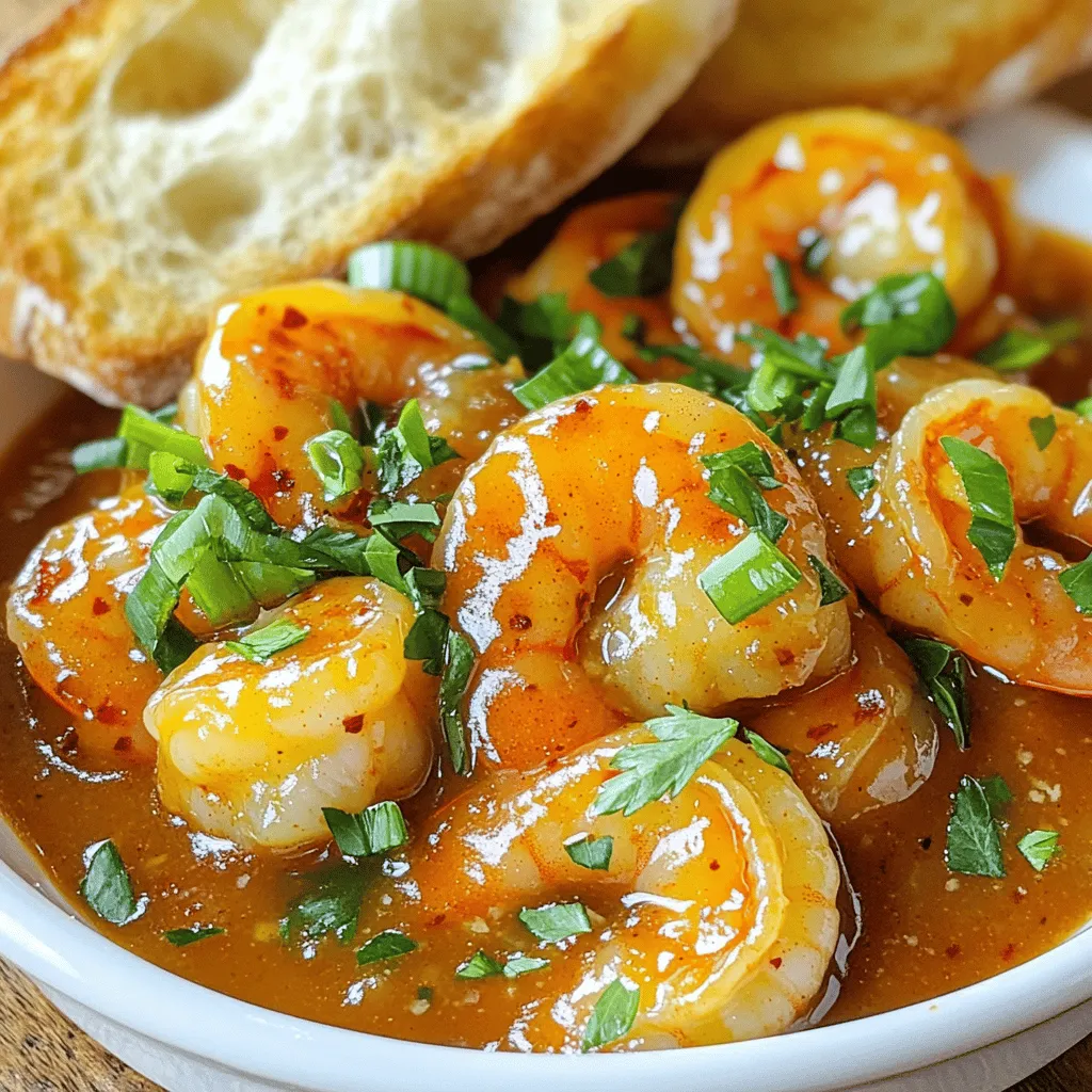 - 2 pounds large shrimp, peeled and deveined - 1/4 cup unsalted butter - 2 tablespoons olive oil - 1/4 cup Worcestershire sauce - 1 tablespoon hot sauce (adjust to taste) - 3 cloves garlic, minced - 1 tablespoon smoked paprika - 1 teaspoon cayenne pepper - 1 teaspoon black pepper - 1 teaspoon salt - 1 tablespoon lemon juice - 2 green onions, sliced for garnish - Fresh parsley, chopped for garnish - Crusty French bread (for serving) The shrimp is the star of this dish. I love using large shrimp for a tender bite. The butter and olive oil create a rich base. Worcestershire sauce adds depth to the flavor. Hot sauce gives it a nice kick that you can adjust. Garlic brings a savory note that pairs well with the spices. Smoked paprika gives a warm, smoky flavor that makes this dish special. For the best shrimp, buy fresh or frozen from a trusted fish market. Look for shrimp that are firm and have a mild smell. I prefer unsalted butter for better control of salt. High-quality olive oil enhances the dish's richness. Use a brand of Worcestershire sauce that you love, as it makes a big difference. For hot sauce, try local brands or your favorite for a personal touch. Fresh herbs like parsley and green onions should be vibrant and fragrant. You can find the full recipe [Full Recipe] for a detailed guide to making this dish. To start, gather all your ingredients. This dish cooks fast, so prep is key. Peel and devein the shrimp. Mince the garlic. Slice the green onions and chop the parsley. Having everything ready will make cooking smooth and easy. 1. Grab a large skillet and set it on medium heat. 2. Melt the butter and olive oil together in the skillet. 3. Once hot, add the minced garlic. Sauté it for about 1 minute until you smell that great aroma. 4. Pour in the Worcestershire sauce, hot sauce, smoked paprika, cayenne pepper, black pepper, and salt. Let this simmer for about 2-3 minutes. This lets the flavors blend nicely. 5. Now, toss in the shrimp. Stir to coat them well in the sauce. 6. Cook the shrimp for about 5-7 minutes. They should turn pink and opaque. Stir occasionally for even cooking. 7. Squeeze in some lemon juice and mix it up. This adds a bright flavor. 8. Before serving, taste your dish. Adjust the seasoning if needed. Add more hot sauce if you like it spicy. 9. Finally, garnish with sliced green onions and fresh parsley. Serve hot with crusty French bread to soak up the sauce. - Choose fresh shrimp for the best taste. Frozen shrimp works too. - Do not overcook the shrimp. They cook fast and can become tough. - If you want extra heat, add more cayenne or hot sauce. - Let your sauce simmer well. This deepens the flavor. - Serve right away for the best texture and taste. For the full recipe, check out the detailed steps above. Enjoy your cooking! To make Louisiana BBQ shrimp, you need some basic tools. Here’s what I use: - Large skillet - Wooden spoon - Measuring cups - Measuring spoons - Sharp knife - Cutting board These tools help you cook shrimp easily and keep things tidy. A good skillet is key for even heat. Avoid these common mistakes for perfect shrimp: - Overcooking shrimp makes them tough. Cook just until pink and opaque. - Forgetting to taste your sauce can lead to blandness. Always check the flavors. - Not using fresh garlic may dull the dish. Fresh ingredients make a big difference. Stay mindful of these points, and you'll impress everyone! Here are some techniques to boost flavor: - Sauté garlic in butter for a rich base. It adds depth to your sauce. - Let the sauce simmer before adding shrimp. This helps the flavors blend. - Finish with fresh lemon juice. It brightens the dish and balances the heat. These steps take your shrimp from good to great! For the complete recipe, check out the Full Recipe. {{image_2}} You can make Louisiana BBQ shrimp spicy or mild. For a spicy kick, use more hot sauce and cayenne pepper. Adjust these ingredients to fit your taste. If you prefer a milder dish, reduce or leave out the hot sauce. You can still enjoy the rich flavors of garlic and butter. I like to find a balance that suits everyone at my table. If you want a vegetarian version, swap shrimp for mushrooms or eggplant. These ingredients soak up the sauce well. Use large shiitake or portobello mushrooms for the best texture. You can follow the same cooking steps, just replace the shrimp with your chosen veggie. This way, you bring the flavors of Louisiana to your meat-free meals. Different regions have unique takes on this dish. In some areas, people add beer to the sauce for extra depth. Others might include local spices, like Cajun seasoning, to enhance flavor. Some even add a touch of sweetness with honey or brown sugar. Each twist brings a new taste and keeps the dish fresh and exciting. Explore these variations to find your favorite! After enjoying your Louisiana BBQ shrimp, you might have some left. To store it, let the shrimp cool down to room temperature. Transfer the shrimp to an airtight container. Be sure to keep the sauce with the shrimp. Store it in the fridge for up to three days. If you want to save the shrimp for later, freezing is a great option. Place the cooled shrimp in a freezer-safe container. You can also use freezer bags. Remove as much air as possible before sealing. The shrimp will stay good for up to three months. To reheat your shrimp, you can use a skillet or the microwave. For the skillet, add the shrimp and sauce over low heat. Stir gently until warmed through. If using the microwave, place the shrimp in a bowl and cover it. Heat in short bursts, stirring in between, until hot. Enjoy your shrimp with fresh crusty bread. For the full recipe, check out the detailed cooking steps. Louisiana BBQ Shrimp is a flavorful dish. It features juicy shrimp in a rich, spicy sauce. This dish is not actually barbecued. Instead, it cooks in a skillet with butter, spices, and hot sauce. You can enjoy it with crusty French bread. The bread helps soak up the tasty sauce. Every bite bursts with flavor, giving you a true taste of Louisiana. Yes, you can prepare Louisiana BBQ Shrimp ahead of time. Cook the shrimp and sauce as the recipe states. Once done, let it cool and store it in the fridge. When you’re ready to serve, just reheat it on the stove. The flavors will still be rich and delicious. However, it’s best to eat it fresh for the best taste. To change the spice level, you have some options. First, you can add more or less hot sauce. Start with a little and taste it. You can also adjust the cayenne pepper. If you want it milder, reduce the amount. For extra heat, add more hot sauce and cayenne. Remember, spice can change with cooking, so taste as you go. The best Louisiana BBQ Shrimp is often found in New Orleans. Many local restaurants serve this dish with pride. You can also find great versions online. Many cooks share their recipes, including my Full Recipe. Try different places to find your favorite flavor. Each chef adds a unique touch to this classic dish. This post explained how to make Louisiana BBQ Shrimp. We covered ingredients, cooking steps, and tips. You learned about variations and storage methods for leftovers. Remember, getting the right ingredients makes a big difference. With practice, you'll cook great shrimp every time. Enjoy experimenting with different flavors and cooking methods. Happy cooking!