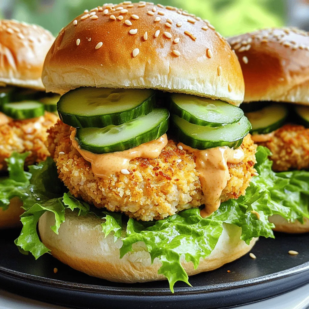 - 1 lb ground chicken - 1/2 cup Panko breadcrumbs - 1/4 cup green onions, finely chopped - 1/4 cup mayonnaise - 2 tablespoons sweet chili sauce - 1 tablespoon sriracha (adjust for spice preference) - 1 teaspoon garlic powder - Salt and pepper to taste The main ingredients create a tasty base for the sliders. Ground chicken gives the sliders protein. Panko breadcrumbs add crunch and help bind the mixture. Seasonings like garlic powder and green onions boost flavor. The sweet chili sauce and sriracha bring heat and sweetness. - Lettuce leaves - Sliced cucumbers - Sesame seeds These toppings bring freshness and texture. Crisp lettuce adds a nice crunch. Sliced cucumbers give a cool contrast to the spicy chicken. Sesame seeds add a nutty flavor that enhances the dish. - 8 mini slider buns - Optional alternatives: whole wheat or gluten-free buns Mini slider buns hold the patties perfectly. They are soft and easy to bite. For variety, you can use whole wheat buns for a health boost. Gluten-free buns offer a choice for those with dietary needs. Each option keeps the focus on the Bang Bang chicken flavor. For the complete cooking process, check the Full Recipe. To start, grab a large bowl. In this bowl, combine the following ingredients: - 1 lb ground chicken - 1/2 cup Panko breadcrumbs - 1/4 cup green onions, finely chopped - 1 teaspoon garlic powder - Salt and pepper to taste Mix these well until everything is combined. The mixture should feel slightly sticky but not wet. This texture helps the patties hold together while cooking. Next, you need to cook the patties. Heat a non-stick pan over medium heat. Place the patties in the pan, making sure not to crowd them. Cook each side for about 5-6 minutes. You want them golden brown. Use a meat thermometer to check that they reach 165°F (75°C) inside. This step ensures your chicken is safe to eat and perfectly cooked. Once the patties are cooked, it’s time to build your sliders. Start with 8 mini slider buns. Toast them lightly on the pan or in a toaster. Spread a layer of Bang Bang sauce on the bottom of each bun. Then, add a chicken patty. Top with lettuce leaves and sliced cucumbers. To finish, drizzle more Bang Bang sauce on top. Sprinkle sesame seeds for a nice touch. Cap each slider with the top half of the bun. Now, you can serve these sliders on a platter with extra Bang Bang sauce on the side for dipping. Enjoy your flavorful delight in minutes! For the full recipe, check here. To make great patties, keep your hands wet while shaping them. This helps prevent sticking. Aim for patties that are about the same size as your slider buns. For even cooking, press the center of each patty slightly. This helps them cook evenly. Cook them in a non-stick pan over medium heat for best results. Sriracha adds a nice kick to your sliders. If you like heat, add more sriracha to the sauce. If you prefer less spice, use less. You can also try different sauces. Mix soy sauce or even honey with the mayo for a new twist. You can make the sliders in advance. Form the patties and store them in the fridge for up to a day. If you want to freeze them, wrap each patty tightly. They last in the freezer for about three months. Just thaw them before cooking for best results. For the full recipe, check out the detailed steps. {{image_2}} You can easily swap out chicken for other proteins. Ground turkey works well and keeps it lean. If you prefer plant-based options, try using ground tofu or chickpeas. Both options offer great flavor and texture. Just make sure to adjust cooking times to ensure they cook through. For a meat-free version, use veggie patties or portobello mushrooms. Veggie patties made of beans or lentils add protein and flavor. Portobello mushrooms provide a meaty texture. Just grill or sauté them until they’re tender. These choices keep the sliders delicious and filling. You can add unique sauces or spices to change up the flavor. Try a spicy garlic sauce for a kick. Or, mix in some teriyaki sauce for a sweet twist. Experiment with different herbs, like cilantro or basil, to freshen the taste. Each option makes your Bang Bang Chicken Sliders special. To keep your Bang Bang chicken sliders fresh, place them in an airtight container. This helps prevent them from drying out. If you can, separate the patties from the buns. This way, the buns stay soft. You can store the sliders in the fridge for up to three days. When you’re ready to enjoy leftovers, I suggest reheating sliders in the oven. Preheat the oven to 350°F (175°C). Place the sliders on a baking sheet and cover them with foil. This keeps the moisture in and prevents them from getting too dry. Heat for about 10-15 minutes until warm. You can also use a microwave, but be careful. The buns might get tough. Cooked Bang Bang chicken sliders last for about three days in the fridge. If you want to keep them longer, consider freezing them. Wrap each slider tightly in plastic wrap. Then place them in a freezer bag. They can last for about two months in the freezer. When you’re ready to eat, just thaw and reheat. For the full recipe, check it out to enjoy these tasty sliders! Yes, you can use ground turkey. It offers a leaner option with fewer calories. Turkey provides a similar texture, so your sliders will still be tasty. When using turkey, keep in mind that it may be a bit drier than chicken. To avoid dryness, add a little extra sauce or moisture to the mixture. To add more heat, increase the sriracha in the sauce. You can also use fresh chili peppers or red pepper flakes. Mixing in some diced jalapeños into the chicken mixture will also amp up the spice. Adjust the heat level to suit your taste by testing as you go. These sliders pair great with a variety of sides. Try serving them with crispy fries or sweet potato fries. A fresh salad adds a nice crunch and balance. You could also serve coleslaw for a tangy crunch. For a fun twist, offer potato chips with different dips. Bang Bang Chicken Sliders are fun and tasty for everyone. We explored ingredients like ground chicken, panko breadcrumbs, and tasty seasonings. You learned how to blend, cook, and layer the patties for perfect sliders. Tips on making patties and adding flavor will help you shine in the kitchen. Don't forget to try different proteins and sauces for new twists. Now, with easy storage and reheating tips, your sliders can last longer. Dive in and make delicious sliders that will impress! Enjoy your cooking adventure!