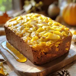 To make a delightful sourdough pumpkin apple bread, gather these essential ingredients: - 1 cup active sourdough starter - 1 cup canned pumpkin puree - 1 medium apple, peeled and grated - 2 cups all-purpose flour - 1 teaspoon ground cinnamon - 1/2 teaspoon ground nutmeg - 1/2 teaspoon salt - 1/2 teaspoon baking soda - 1/4 cup brown sugar - 1/4 cup granulated sugar - 1/4 cup vegetable oil - 2 large eggs - 1/4 cup walnuts or pecans (optional) - 1/4 cup raisins or cranberries (optional) If you need gluten-free options, try using almond flour or oat flour. These can replace all-purpose flour, but you may need to adjust the liquid. For a healthier twist, swap out the sugars. You can use honey or maple syrup. Just reduce the liquid to keep the batter right. This recipe is flexible and can be tailored to fit your taste! Check out the Full Recipe for more details. Start by mixing the active sourdough starter and pumpkin puree in a large bowl. Use a fork or whisk to blend them until the mixture is smooth. This step helps create a nice base for your bread. Next, add the grated apple, brown sugar, granulated sugar, vegetable oil, and eggs. Whisk everything together until it is well combined. This mixture should be creamy and a little thick. In a separate bowl, whisk together the flour, cinnamon, nutmeg, salt, and baking soda. Make sure the spices are evenly mixed. This gives the bread its warm flavor. Gradually add the dry ingredients to the wet mixture. Stir gently until just combined. Do not over-mix; it is okay to have some lumps. This keeps the bread light and fluffy. Preheat your oven to 350°F (175°C). While the oven heats, grease a 9x5 inch loaf pan. This helps the bread come out easily. Pour the batter into the prepared pan and smooth the top with a spatula. Bake in the oven for 55 to 65 minutes. Check for doneness by inserting a toothpick into the center. If it comes out clean, the bread is ready. Let the bread cool in the pan for about 10 minutes before moving it to a wire rack. Enjoy your sourdough pumpkin apple bread warm or at room temperature! For the full recipe, click [here](Full Recipe). To get the best texture in your sourdough pumpkin apple bread, avoid over-mixing. When you mix too much, the bread can become tough. Just stir until the ingredients blend. Some lumps in the batter are okay. They help keep the bread light and airy. You can make this bread even better by adding nuts or dried fruits. Chopped walnuts or pecans add crunch. Raisins or cranberries give a sweet pop. For spices, you can add extra cinnamon or cloves. These spices bring warmth and depth to the flavor. If your bread is too dense, check your baking time. Make sure it bakes until a toothpick comes out clean. If it is undercooked, put it back in the oven for a few more minutes. If you notice a flat loaf, it may be due to old baking soda. Always check the freshness of your ingredients. For the full recipe, check the previous section! {{image_2}} You can boost flavor by adding spices like cloves or ginger. These spices give your bread a warm, cozy feel. If you want to switch things up, try adding other fruits, such as pears. They add sweetness and moisture, making the bread even better. This bread goes well with many spreads. Cream cheese or butter works perfectly. For a fun twist, try toasting the slices. Serving it warm brings out the best flavors. You can also drizzle honey or maple syrup on top for extra sweetness. You can bake this bread in a Dutch oven. This method creates a nice crust and keeps the bread moist. If you want to share, consider making mini loaves. They make great gifts or are perfect for small servings. Check out the Full Recipe for more baking tips! To keep your sourdough pumpkin apple bread fresh, store it at room temperature in a cool, dry place. Place the bread in a paper bag or wrap it in a clean kitchen towel. This method helps maintain moisture without making the crust soggy. If you want to keep it longer, you can refrigerate it. Wrap the bread tightly in plastic wrap or aluminum foil before placing it in the fridge. This helps to prevent the bread from drying out. To freeze your sourdough pumpkin apple bread, let it cool completely first. Wrap the bread tightly in plastic wrap, then in aluminum foil. This double-wrapping protects against freezer burn. You can store the bread in the freezer for up to three months for the best taste. When you're ready to enjoy it, simply remove the bread from the freezer. Thaw it in the fridge overnight or on the counter for a few hours. Once thawed, slice and enjoy! You can use leftover sourdough starter in many recipes. It works well in pancakes, waffles, or muffins. You can even add it to pizza dough for a tangy twist. If you have an excess amount, consider making sourdough crackers. Just mix it with some flour, oil, and seasonings. This way, nothing goes to waste. Yes, you can make this recipe vegan. You can replace the eggs with flax eggs. To make a flax egg, mix one tablespoon of ground flaxseed with three tablespoons of water. Let it sit for five minutes until it thickens. For the oil, use applesauce or a plant-based oil, like coconut oil. This keeps the bread moist and adds natural sweetness. To check if your bread is done, look for a golden-brown crust. You can also insert a toothpick in the center. If it comes out clean, the bread is done. Another sign is the bread should spring back when you touch it lightly. Be sure to monitor the baking time closely. This bread is great on its own, but it pairs well with many things. Try serving it warm with butter or cream cheese. You can also add a drizzle of honey or maple syrup for a sweet touch. For breakfast, serve it with fresh fruit or yogurt. It makes a delightful dessert with a scoop of ice cream. In this article, we explored the essential ingredients needed for sourdough pumpkin apple bread. We covered a simple recipe, tips for the best texture, and ways to enhance flavors. You can also adapt the recipe with gluten-free options or different spices. Remember to store your bread properly to enjoy it longer. Baking your own bread is fun and rewarding. You now have the tools to create something delicious. Enjoy each bite!