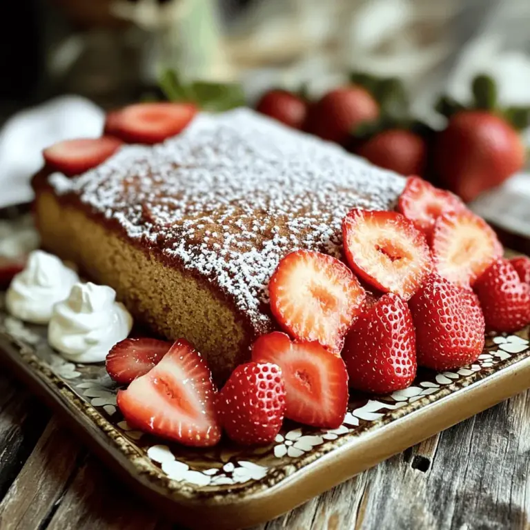 To make a delicious skinny strawberry cake, gather these key ingredients: - 1 ½ cups whole wheat flour - ¾ cup coconut sugar - 1 teaspoon baking powder - ½ teaspoon baking soda - ¼ teaspoon salt - 1 cup unsweetened applesauce - ½ cup Greek yogurt - 2 large eggs - 1 teaspoon vanilla extract - 1 ½ cups fresh strawberries, hulled and sliced These ingredients work together to create a moist and flavorful cake. Whole wheat flour adds fiber. Coconut sugar gives a mild sweetness. The applesauce and Greek yogurt keep the cake light and tender. You can swap some ingredients for an even healthier cake. Try these alternatives: - Use almond flour instead of whole wheat flour for a gluten-free option. - Replace coconut sugar with a natural sweetener, like stevia or monk fruit. - Replace Greek yogurt with a dairy-free yogurt if you want a vegan option. - Use flax eggs (1 tablespoon of ground flaxseed mixed with 3 tablespoons of water for each egg) for a plant-based version. These changes keep the cake tasty while making it healthier. Garnishing your cake adds flair. Here are some optional ingredients for that special touch: - 2 tablespoons chia seeds mixed into the batter for added texture. - Powdered sugar for dusting on top. - Extra fresh strawberries for decoration. - A dollop of Greek yogurt to serve with each slice. These garnishes make the cake look beautiful and inviting. For the full recipe, refer back to the beginning. Enjoy your baking! First, gather your ingredients. You need whole wheat flour, coconut sugar, and baking powder. You will also need baking soda, salt, applesauce, Greek yogurt, eggs, and vanilla extract. Don't forget fresh strawberries and chia seeds if you like. 1. Preheat your oven to 350°F (175°C). Grease a 9-inch round cake pan or use parchment paper. 2. In a large bowl, whisk together the flour, sugar, baking powder, baking soda, and salt. Mix well until everything is combined. 3. In another bowl, mix the applesauce, Greek yogurt, eggs, and vanilla. Stir until smooth. 4. Pour the wet mix into the dry mix. Stir gently until they just come together. Be careful not to overmix. 5. Gently fold in the sliced strawberries and chia seeds. Make sure they spread evenly in the batter. Next, pour the batter into your prepared pan. Use a spatula to smooth the top. 1. Place the pan in your preheated oven. Bake for 25 to 30 minutes. 2. Check if it's done by inserting a toothpick into the center. It should come out clean. Once baked, take the cake out of the oven. 1. Let it cool in the pan for 10 minutes. 2. Carefully transfer the cake to a wire rack to cool completely. 3. If you want, dust the top with powdered sugar before serving. Slice it up and enjoy! For the full recipe, check out the details above. This cake is a tasty delight! To keep your Skinny Strawberry Cake moist, remember these key tips. Use fresh ingredients like ripe strawberries and check the expiration dates on your baking items. Mixing the wet ingredients well helps keep the cake moist. Be careful not to overbake it. A toothpick should come out clean but not dry when tested. Also, letting the cake cool in the pan for a bit helps it stay soft. Store leftover cake in an airtight container. This keeps it fresh for a longer time. You can also wrap slices in plastic wrap. Place them in the fridge for up to five days. If you want to keep it longer, freeze individual slices. Just wrap them tightly and store them in a freezer bag. Thaw the cake in the fridge when you want a slice. Presenting your cake well makes it even more special. Serve it on a lovely platter. Add some fresh strawberries on top for color. A dusting of powdered sugar gives it a nice finish. You can also add a dollop of Greek yogurt. This makes the cake look fancy and taste even better. For the full recipe, check out the link above. {{image_2}} You can make this cake gluten-free easily. Use almond flour or a gluten-free blend. Just replace the whole wheat flour with either option. The rest of the recipe stays the same. This change keeps the cake light while catering to those with gluten sensitivities. Want a vegan version? Skip the eggs and use flax eggs instead. To make a flax egg, mix 1 tablespoon of ground flaxseed with 2.5 tablespoons of water. Let it sit for 5 minutes to thicken. You can also swap Greek yogurt for a plant-based yogurt. This keeps the cake moist and delicious. Feel free to mix in other flavors! Add a teaspoon of lemon zest for a zesty kick. You can also fold in blueberries or raspberries with the strawberries. For a richer taste, try adding a bit of almond extract. These changes can make your cake even more exciting. For the full recipe, check out the details above! To keep your Skinny Strawberry Cake fresh, store it in an airtight container. Place it in the fridge if you don’t plan to eat it all in a day or two. The cake stays tasty for about five days when stored this way. If you want to keep it longer, consider freezing it. You can freeze this cake for later enjoyment. First, let the cake cool completely. Then, wrap it tightly in plastic wrap. After that, place the wrapped cake in a freezer-safe bag or container. It can stay in the freezer for up to three months. When you’re ready to eat it, simply take it out and thaw it in the fridge overnight. To reheat your Skinny Strawberry Cake, preheat your oven to 350°F (175°C). Place the cake in an oven-safe dish. Heat it for about 10-15 minutes. You want it warm but not hot. You can also use the microwave. Heat a slice for about 20-30 seconds, but be careful not to dry it out. Enjoy it warm for a comforting treat! Yes, you can. Try using blueberries, raspberries, or diced peaches. Each fruit adds a unique flavor. Just keep the total fruit amount the same. This way, you will maintain the cake’s moisture and texture. Mixing berries can also create a fun twist! You can make a few easy swaps. Use pureed bananas instead of applesauce for more potassium. Choose low-fat Greek yogurt for fewer calories. You can also reduce the sugar by half. The cake will still taste great. Adding nuts or seeds increases protein and healthy fats. If you don’t have coconut sugar, use brown sugar or honey. Both will keep your cake sweet. They will also add moisture. Just remember to adjust the liquid if you use honey. You can even try maple syrup for a different flavor. This blog post covered how to make a tasty Skinny Strawberry Cake. We explored key ingredients and healthier alternatives. I shared steps for preparing, baking, cooling, and serving your cake. I also provided tips to prevent a dry cake and how to store leftovers. Finally, consider the variations like gluten-free and vegan options. With these tips and tricks, your cake will impress everyone. Enjoy your baking journey!