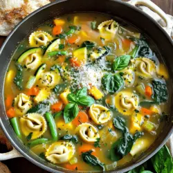 - Olive oil - Onion - Garlic - Carrots - Celery - Zucchini - Bell pepper - Green beans - Spinach For a veggie-loaded tortellini soup, fresh ingredients are key. Start with a good olive oil. It adds flavor and helps cook the onions. Dice one medium onion and two cloves of garlic. Their aroma brings life to the dish. Next, chop two medium carrots and two celery stalks. They provide crunch and sweetness. Prepare one zucchini and one bell pepper. You can choose any color for the bell pepper. These veggies add color and flavor. Lastly, chop one cup of green beans and gather two cups of fresh spinach. Spinach wilts down and adds nutrients. - Diced tomatoes - Vegetable broth - Tortellini For the canned and packaged ingredients, grab one can of diced tomatoes with juice. They add richness to the soup. Use six cups of vegetable broth for a hearty base. Don’t forget the tortellini! One package of refrigerated tortellini, either cheese or vegetable, brings this soup together. They cook quickly and soak up the flavors. - Dried oregano - Dried basil - Salt and pepper - Grated Parmesan cheese Seasoning makes all the difference. You need one teaspoon each of dried oregano and dried basil. They add depth to the flavor. Always include salt and pepper to taste. For garnish, sprinkle some grated Parmesan cheese on top. It adds a creamy finish and extra taste. This veggie-loaded tortellini soup is simple and satisfying. The mix of fresh and canned ingredients creates a warm bowl of comfort. For the full recipe, check the detailed instructions. 1. In a large pot, heat the olive oil over medium heat. 2. Add the diced onion and sauté for about 3-4 minutes until it turns soft and clear. 3. Next, stir in the minced garlic and cook for one minute. This will make your kitchen smell great! 4. Add the diced carrots and celery. Sauté for about 5 minutes until they start to soften. 5. Incorporate the diced zucchini, bell pepper, and green beans. Cook for another 5 minutes while stirring. 6. Pour in the diced tomatoes with their juice and add the vegetable broth. Stir well to mix everything. 7. Season the soup with oregano, basil, salt, and pepper. Bring it to a gentle boil, then lower the heat. Let it simmer for 15 minutes. 1. After the soup has simmered, add the tortellini. Cook according to the package instructions, usually 3-5 minutes. 2. Make sure the tortellini is well-cooked. It should be soft and tender, but not mushy. 1. Just before serving, stir in the fresh spinach. Cook until it wilts, which takes about 1-2 minutes. 2. Taste the soup and adjust seasoning if needed before serving it hot. You can find the complete steps in the Full Recipe. Enjoy your cooking! You can switch up the veggies based on what’s in season. For example, use squash in summer or root veggies in winter. Feel free to mix in broccoli, kale, or peas. These swaps keep your soup fresh and exciting. If you need gluten-free options, look for gluten-free tortellini. Many stores sell it now, and it cooks up just like regular pasta. This way, everyone can enjoy the soup without worries. For better sautéing, keep your heat at medium. This helps the veggies cook evenly without burning. Stir them often, so they get soft and sweet. To avoid overcooking the tortellini, add it at the end of cooking. Follow the package instructions closely, as it cooks quickly. You want it tender but not mushy. Pair your soup with crusty bread. It’s perfect for dipping and adds a nice texture. A slice of warm bread makes the meal feel cozy and complete. For a pretty presentation, serve the soup in bowls. Top with grated Parmesan and a few fresh basil leaves. This adds color and makes the dish look gourmet. You can find the full recipe to make this delicious meal. {{image_2}} You can easily boost this soup's protein. Adding beans or lentils works great. Use canned beans for a quick option. Lentils add a nice texture and flavor too. If you prefer meat, try diced chicken or sausage. Cook the meat before adding it to the soup. This adds depth to the flavor and makes it hearty. Want to spice things up? Chili flakes can add a kick to your soup. Just a pinch can change the whole dish. For a bright flavor, squeeze some lemon juice in before serving. It lifts the taste and makes the soup refreshing. To ensure a fully plant-based soup, skip the cheese topping. You can still enjoy rich flavors without it. For a vegan-friendly option, use vegetable broth and check your tortellini. Make sure it’s free of eggs. This way, everyone can enjoy this delicious meal. Don't forget to check the Full Recipe for all the details! To keep your Veggie-Loaded Tortellini Soup fresh, use airtight containers. Make sure to cool the soup to room temperature first. Then, pour it into containers, leaving some space at the top. This helps with expansion when freezing. Store the containers in the fridge for easy access. If you plan to eat it within a few days, refrigeration works great. For long-term storage, freeze the soup. Use freezer-safe containers or bags. Label them with the date so you know how long it's been stored. When you're ready to eat, let it thaw in the fridge overnight. Reheat on the stove over low heat for the best texture. Stir often and add a splash of broth, if needed, to keep it creamy. In the fridge, your soup lasts about 3 to 5 days. If you freeze it, it can stay good for up to 3 months. Look for signs that the soup has gone bad. If you see any mold or if it smells sour, it's best to throw it out. Always trust your senses; they guide you well in the kitchen. Yes, you can use frozen vegetables. They are quick and easy. Frozen veggies often come pre-chopped, which saves time. They keep their nutrients well, too. However, fresh vegetables have better texture and taste. If you use frozen, just add them a bit earlier in the cooking process. To spice up your soup, try adding red pepper flakes. Start with a pinch and adjust to your taste. You can also add diced jalapeños for a fresh kick. Another option is to use spicy sausage tortellini. These simple changes will bring heat to your bowl. I recommend using cheese tortellini for a creamy flavor. If you prefer a lighter taste, vegetable tortellini works well too. Both options blend nicely with the soup. Your choice depends on your mood and dietary needs. Yes, you can adapt this recipe for slow cooking. Start by sautéing the onion and garlic in a pan. Then, add all the vegetables and broth to the slow cooker. Cook on low for 6-8 hours or high for 3-4 hours. Add the tortellini in the last 30 minutes of cooking. Tortellini cooks quickly, usually in 3-5 minutes. Look for them to float to the top of the soup. They should be tender but not mushy. Taste a piece to check for doneness. This simple check ensures a perfect bite every time. This soup recipe uses fresh and canned ingredients for great flavor. We covered each step, from preparing to cooking and serving. Don’t forget to explore tips for substitutions and variations to suit your taste. Storing and reheating leftovers properly ensures you enjoy this dish later. With simple answers to common questions, you're ready to make a delicious soup. Enjoy cooking, and may your soup bring warmth and joy to your table!
